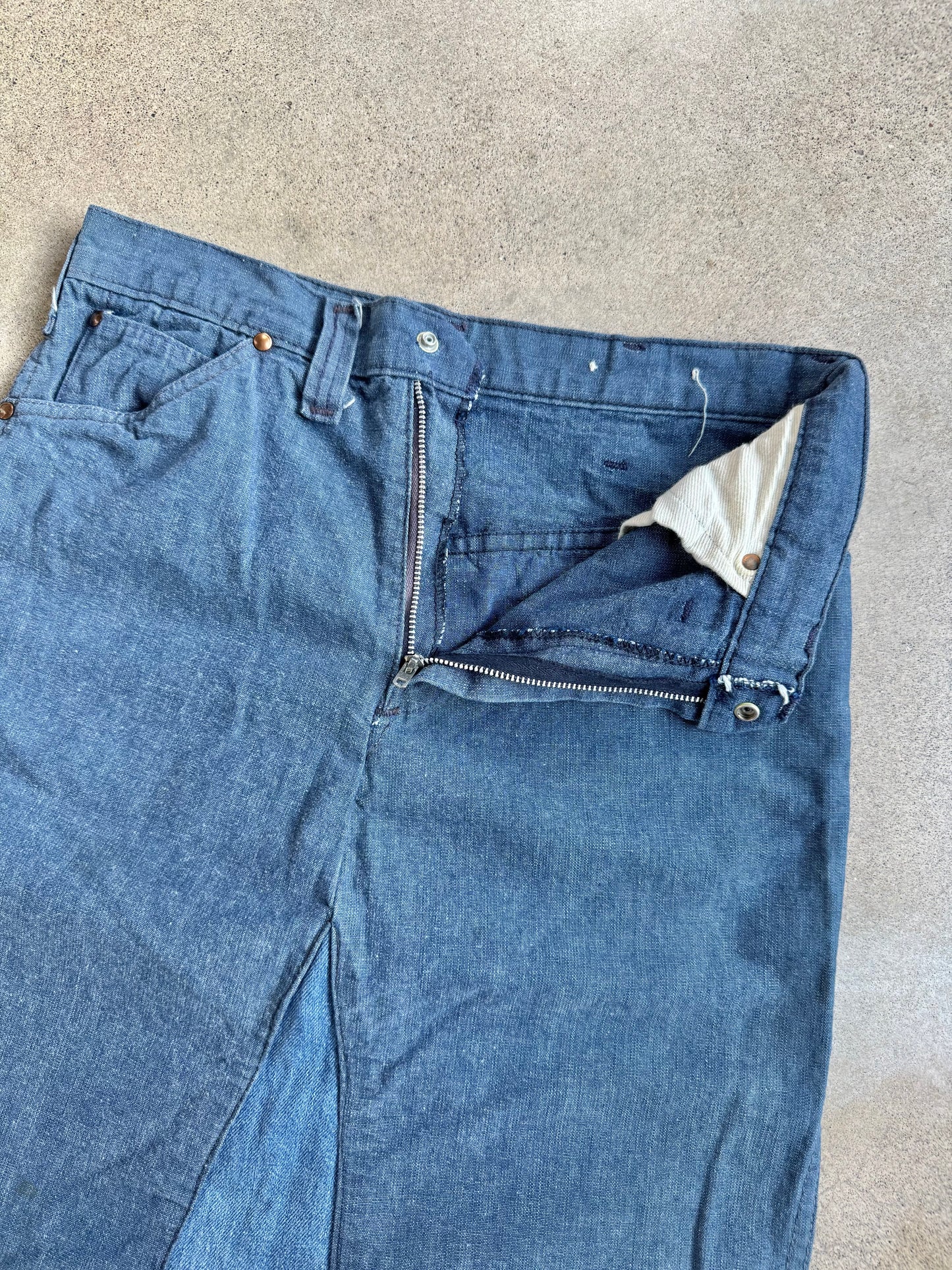 Vintage 1970s Reworked Navy Dungaree Denim Maxi Skirt | Waist 29”