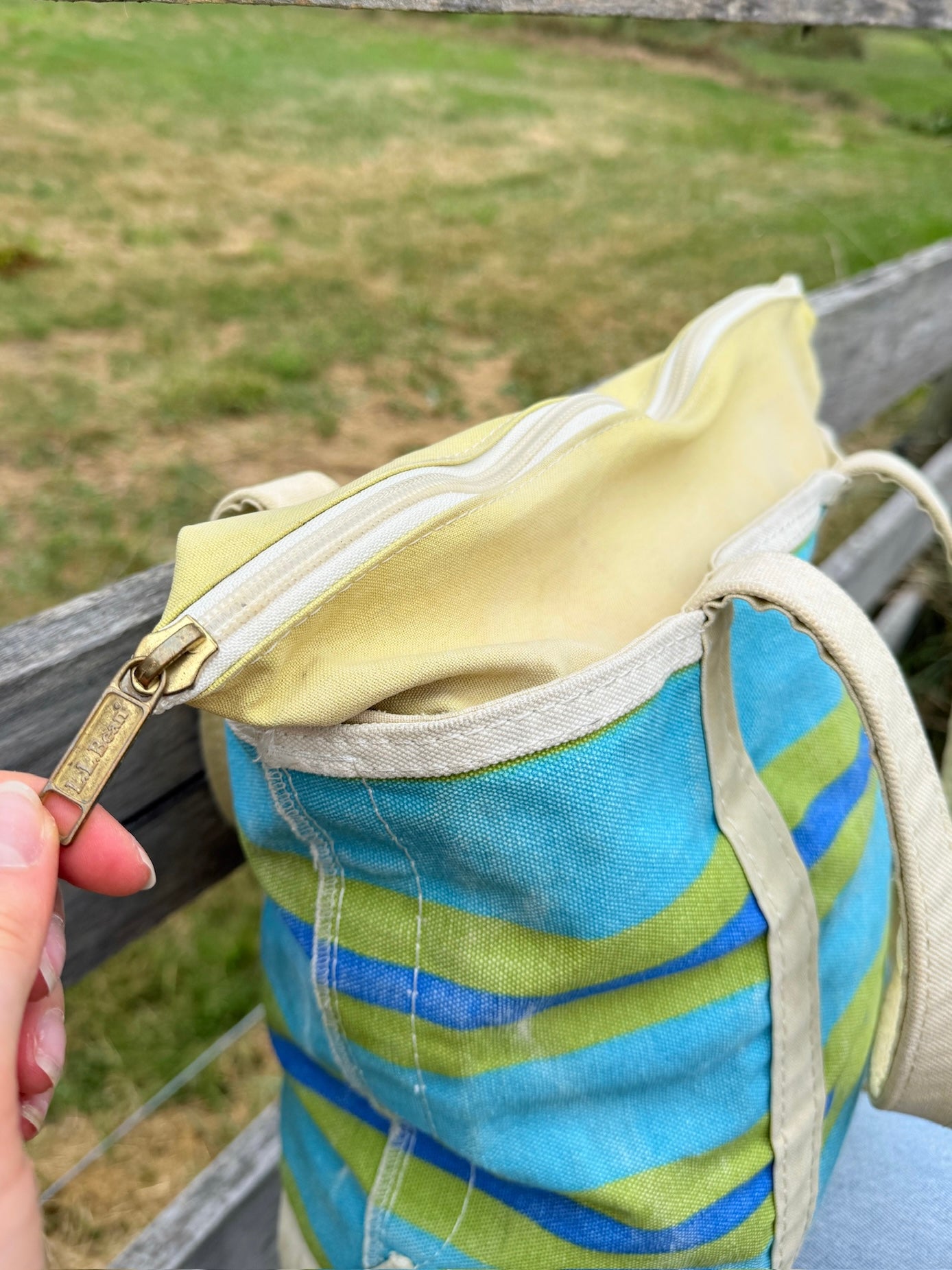 Vintage 1980s/90s L.L. Bean Blue & Green Striped Boat & Tote Bag