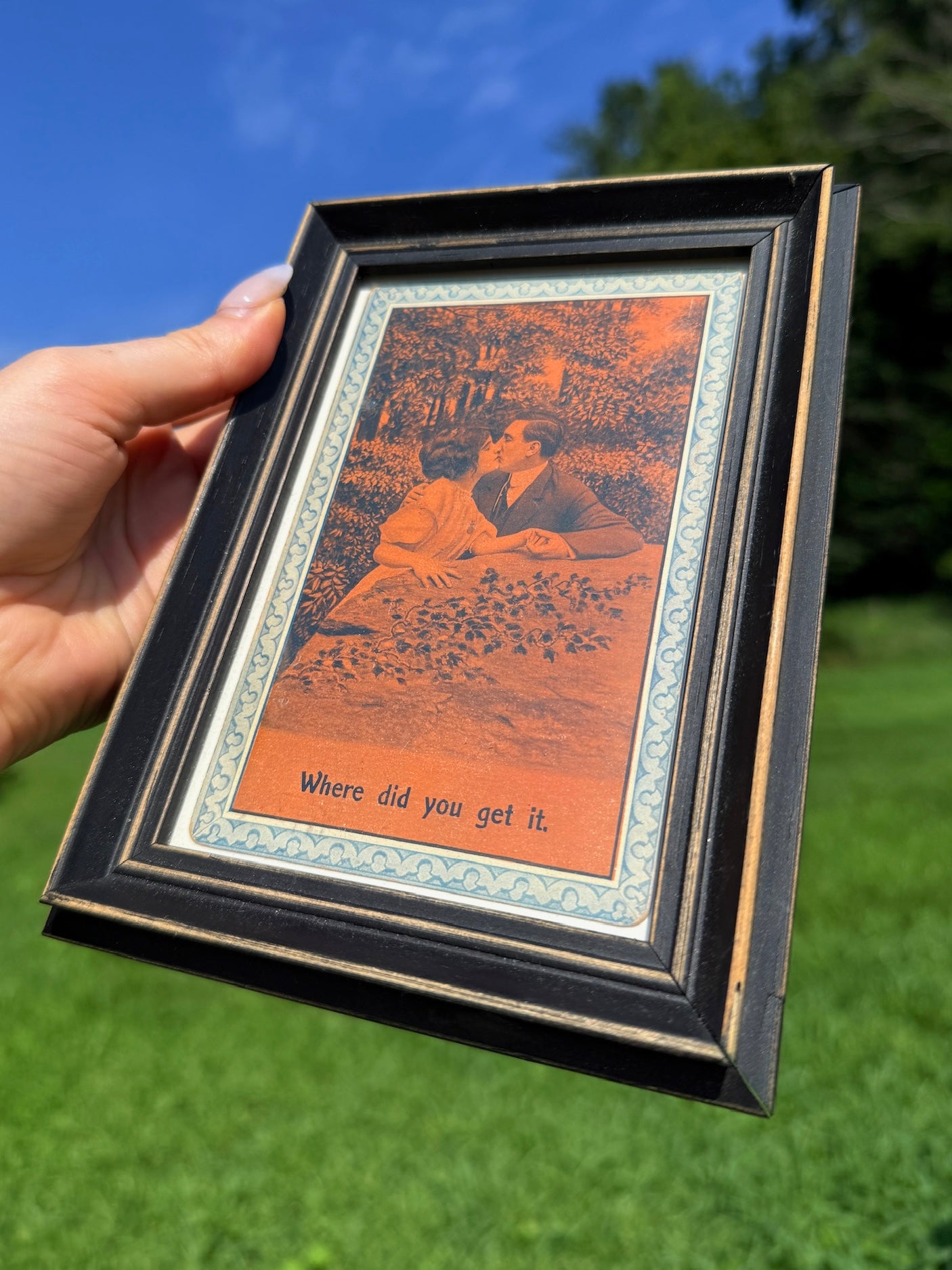 1900s Framed "Where did you get it." Postcard Art