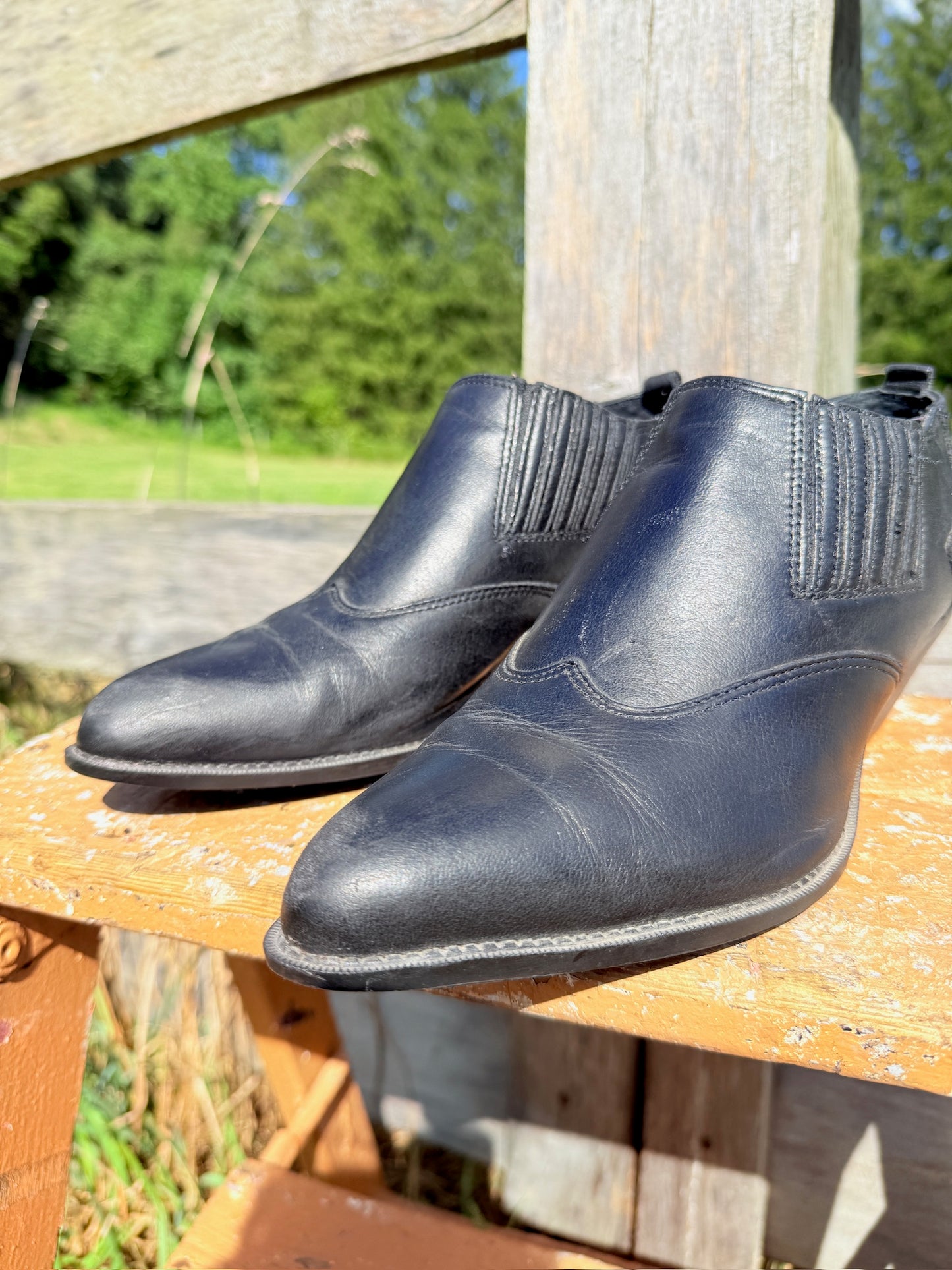 Vintage 1980s Zodiac Black Leather Western Ankle Boots | Women’s 8