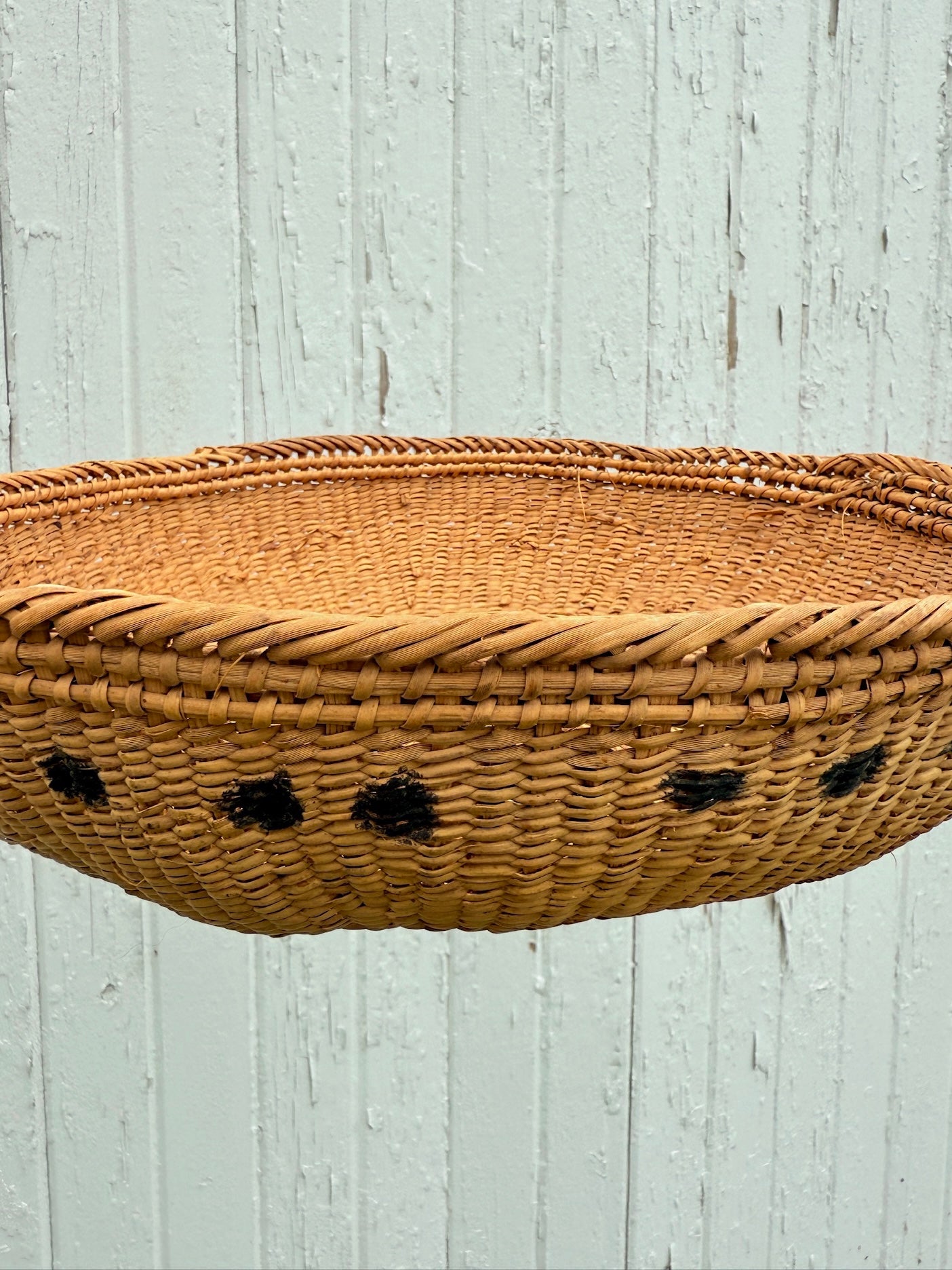 Antique 1900s Straw Woven Yanomami Tribal Abstract Painted Basket