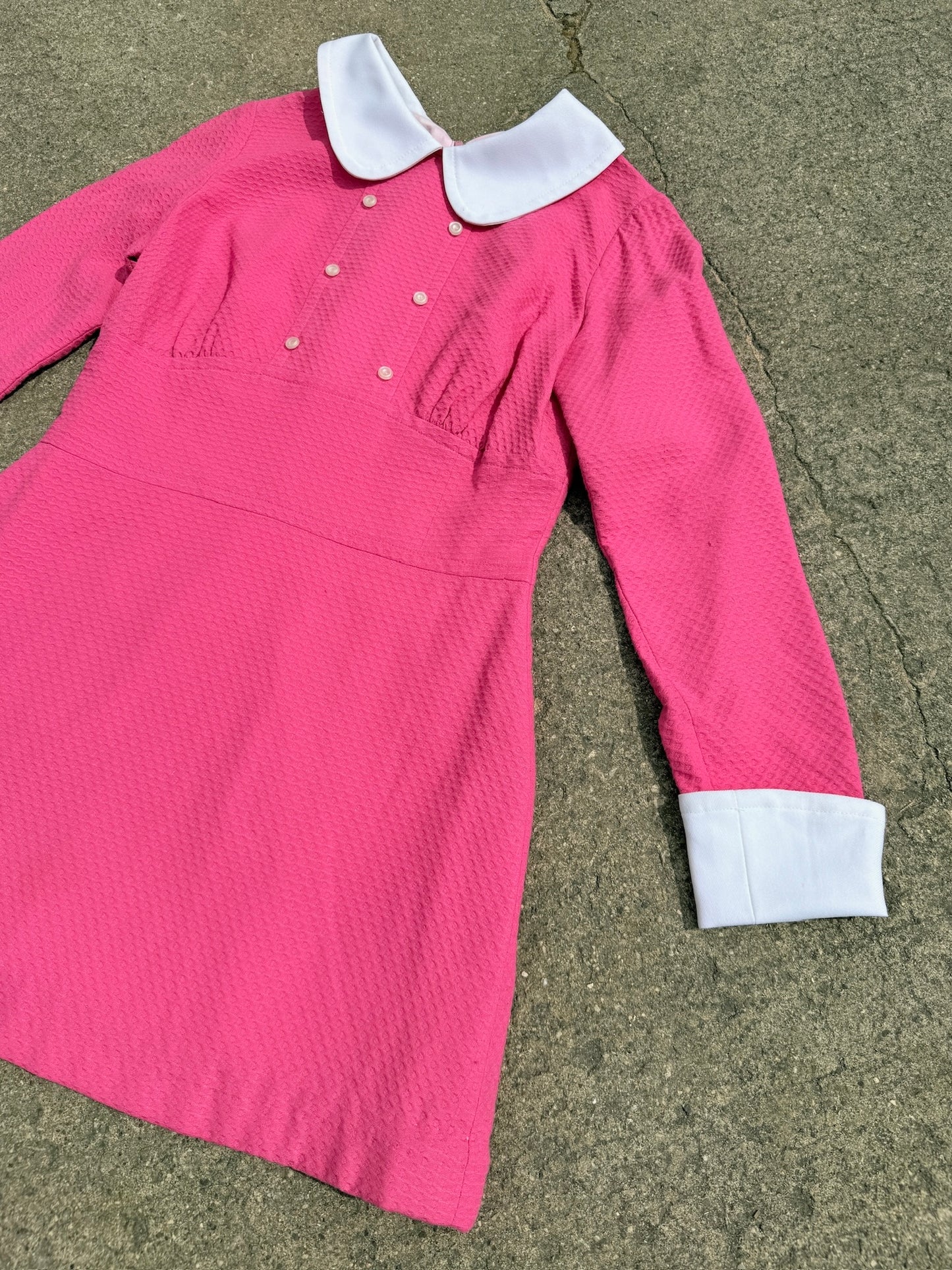 Vintage 1960s Pink Collared Long Sleeve Mini Dress | S/M