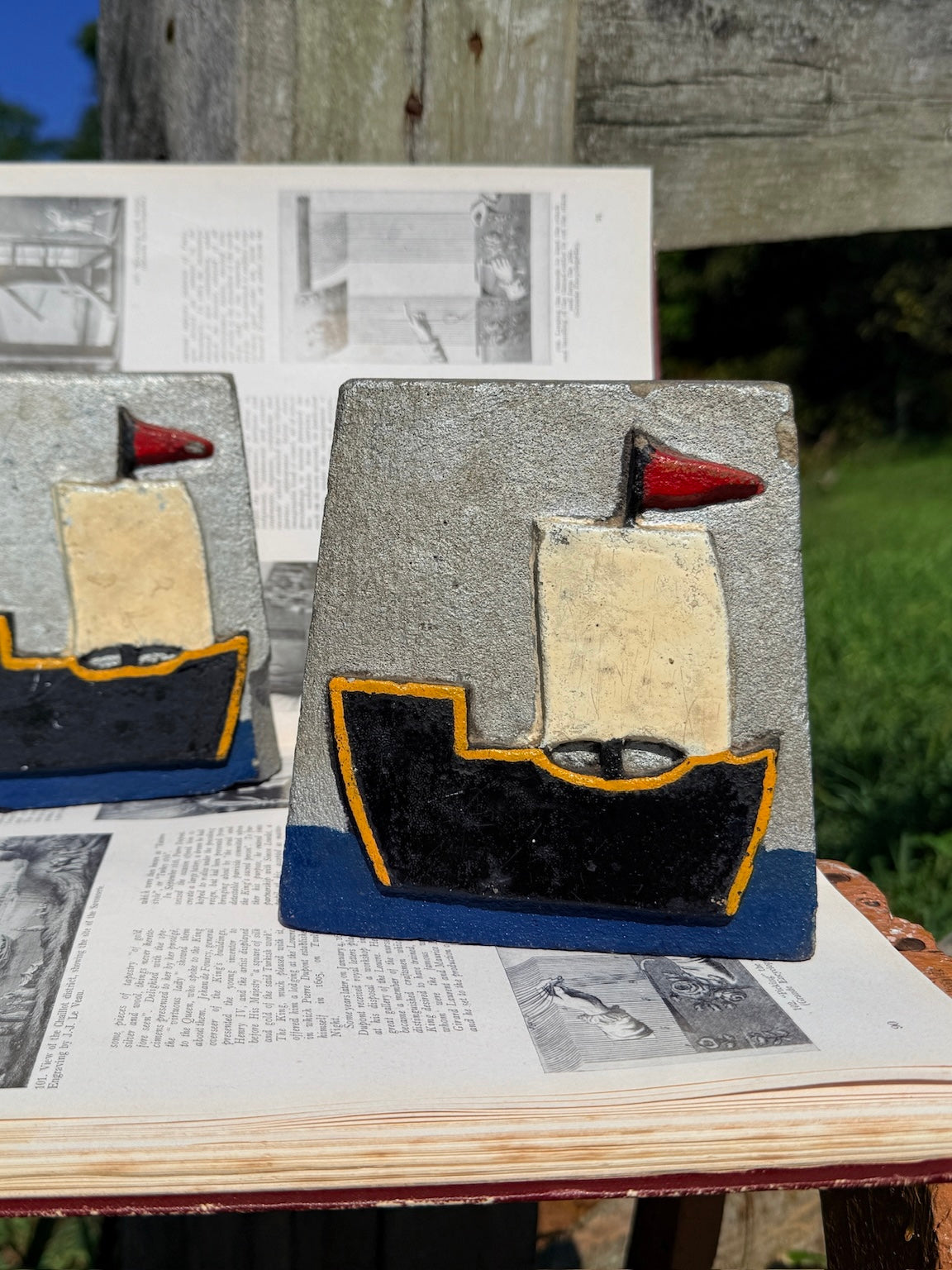 Vintage 1970s Stone Carved Sailboat Bookends | Set of 2