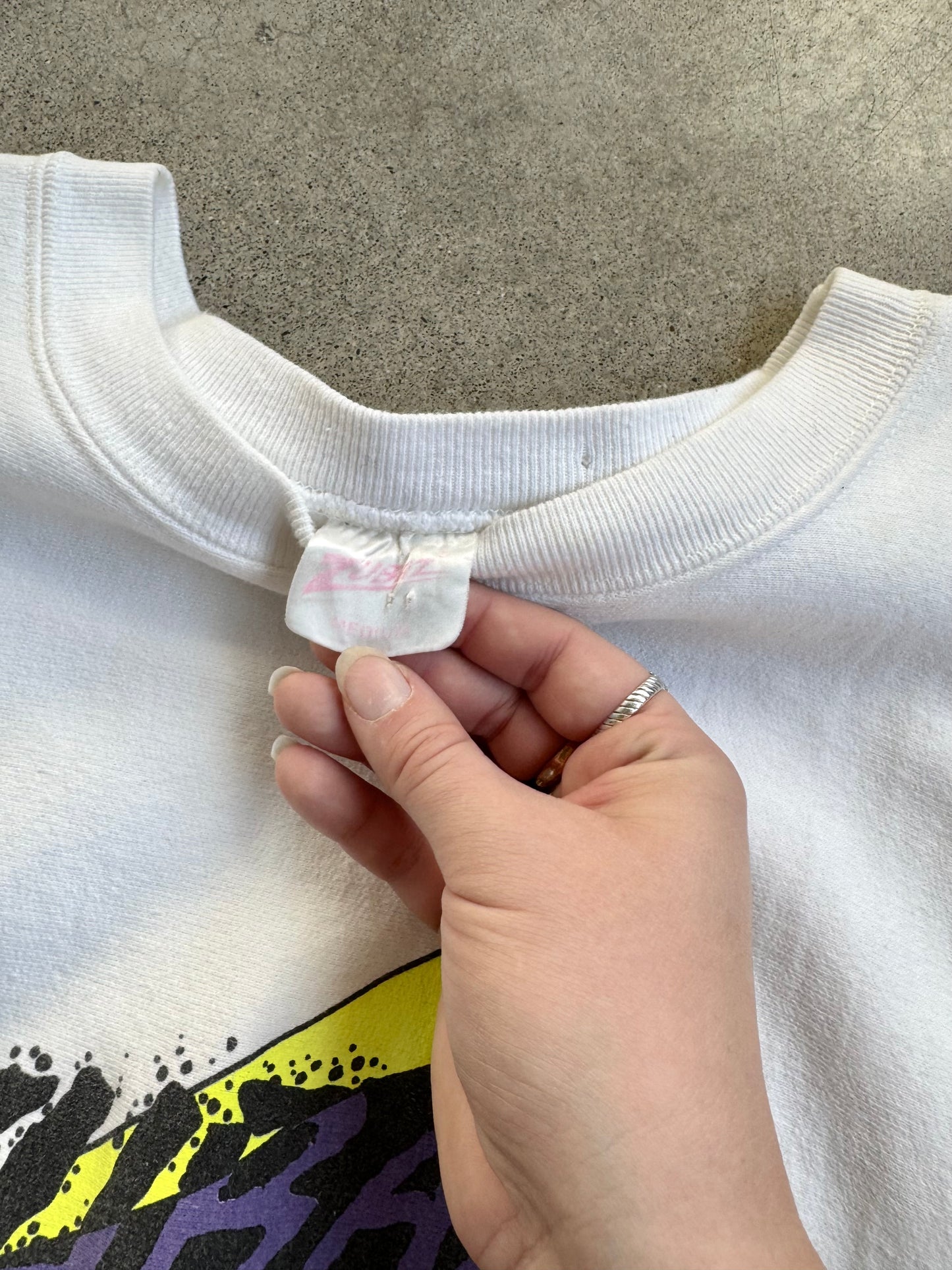 Vintage 1990s Zubaz White Retro Graphic Heavyweight Sweatshirt | Medium