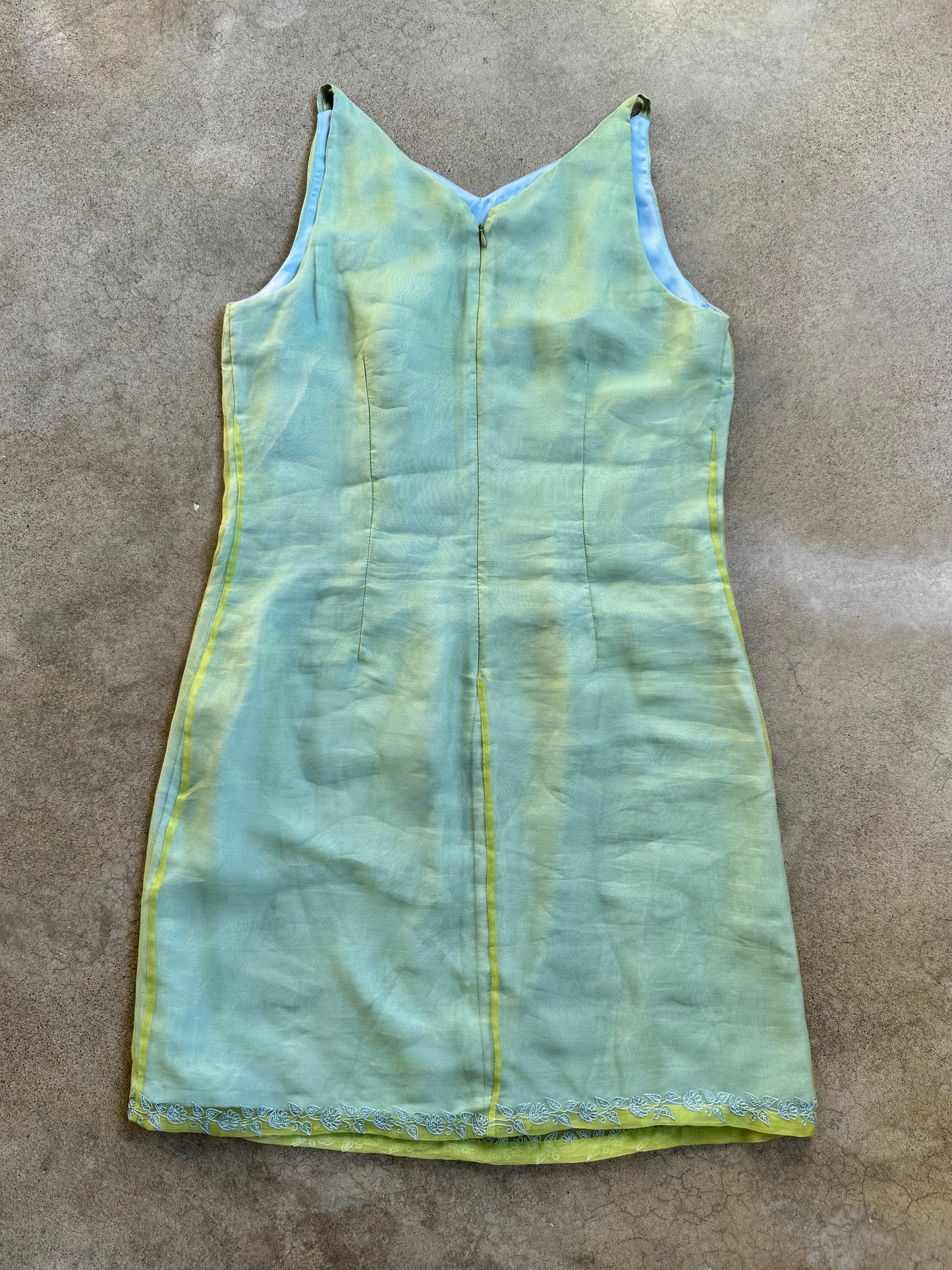 Vintage 1990s Express Green & Blue Paisley Embroidered Silk Mini Dress | M/L