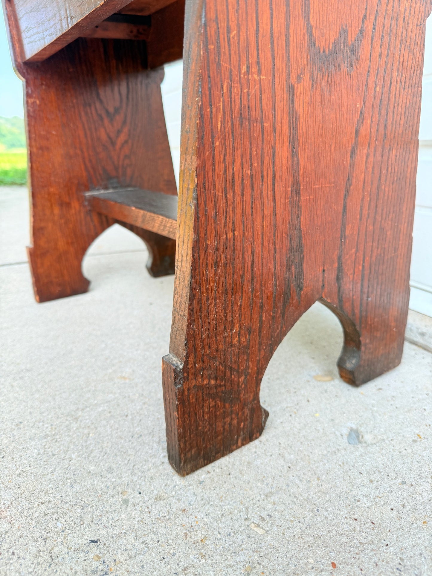 Antique 1920s Arts & Crafts Style Oak & Leather Stool