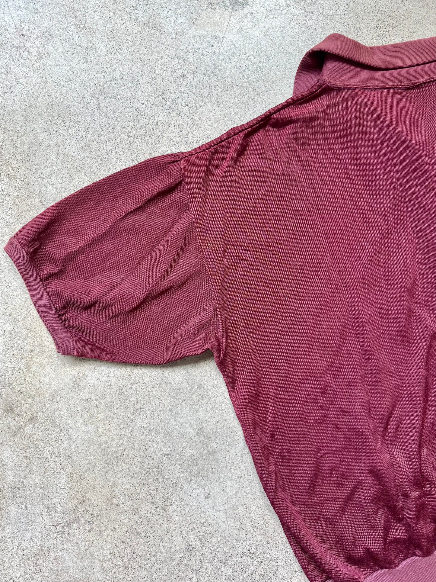 Vintage 1960s Champion Burgundy “Linden Eagles Staff” Quarter-Zip Polo Shirt | Large