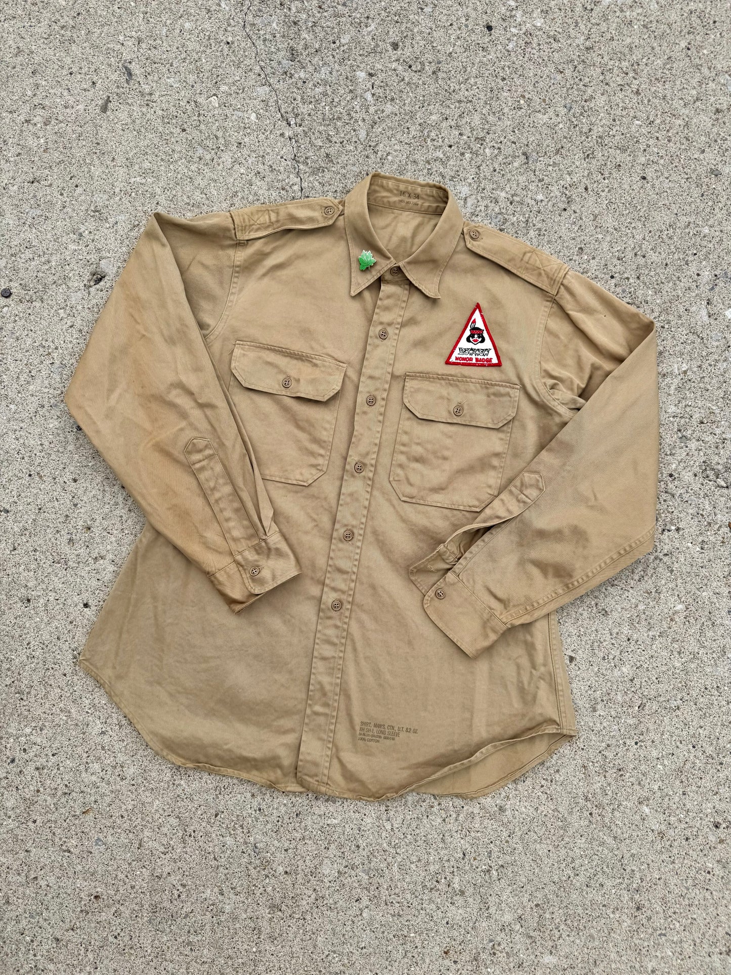 Vintage 1970s Patched Khaki Canvas Utility Shirt | Large