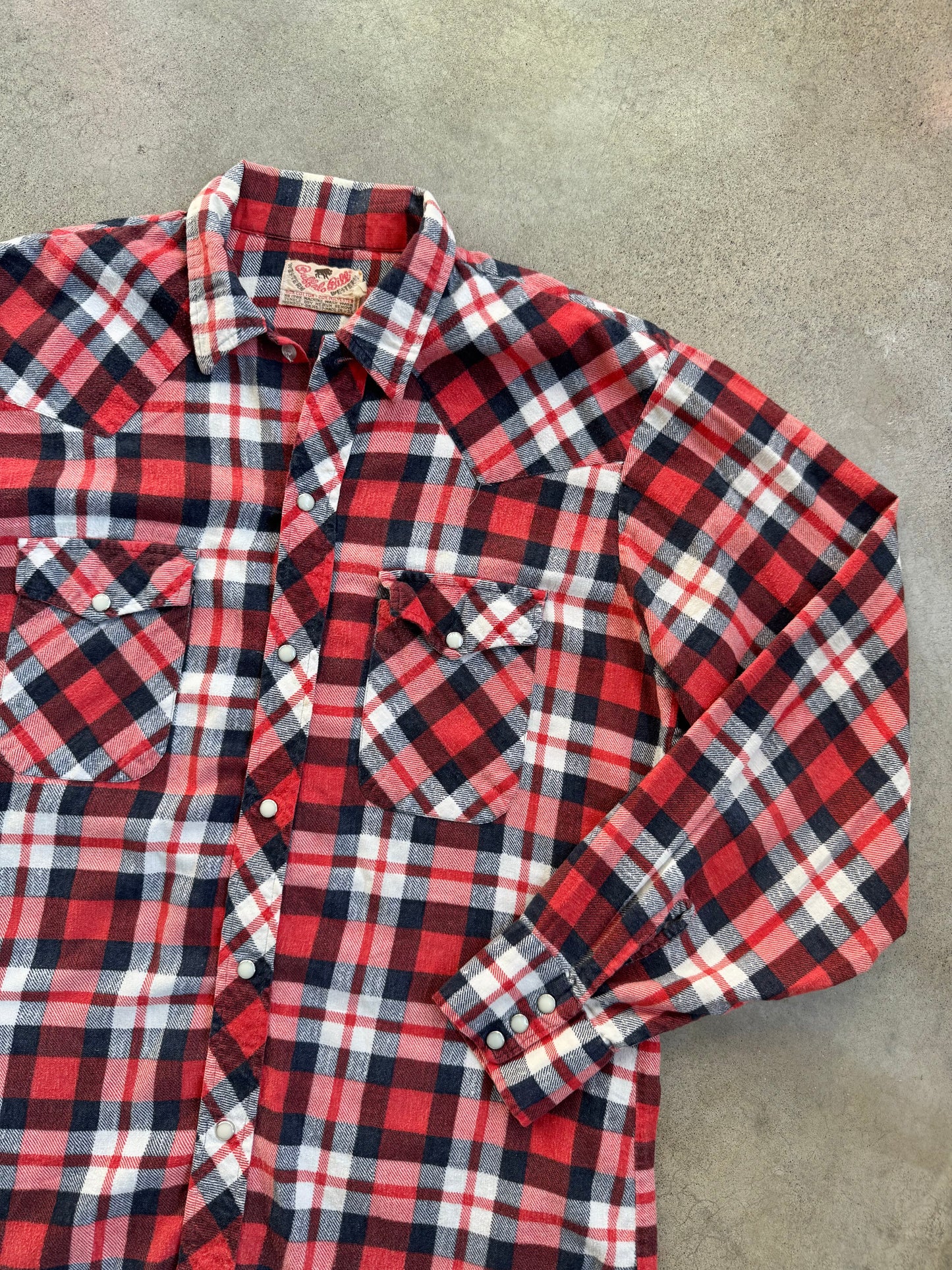Vintage 1980s Buffalo Bill Red Plaid Western Flannel Shirt | Large