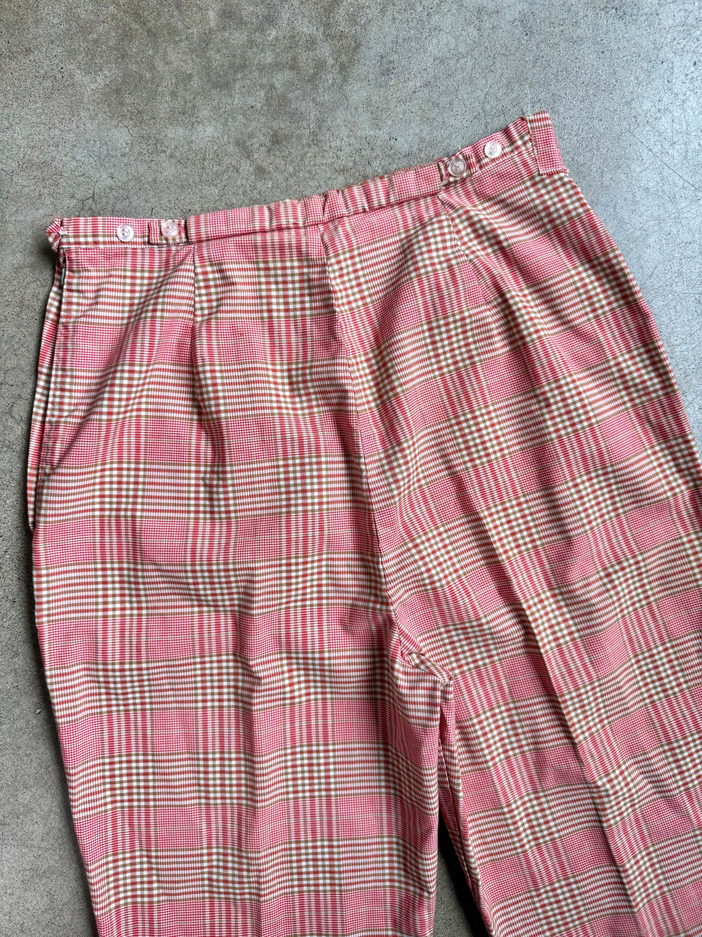 Vintage Red Plaid Cotton Cropped Pants | Waist 28”
