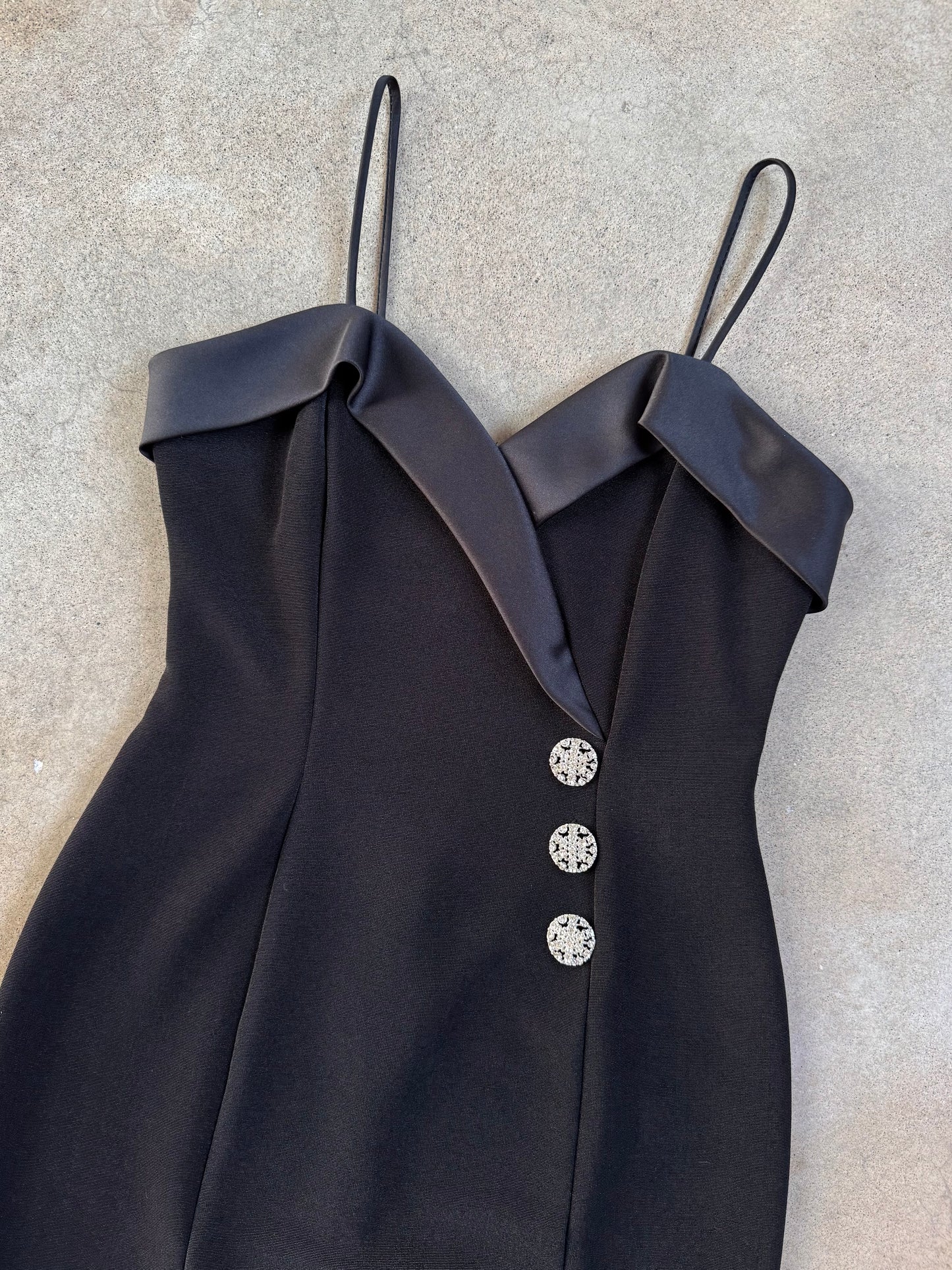 Vintage 1980s Maurices Black Formal Mini Dress | S/M