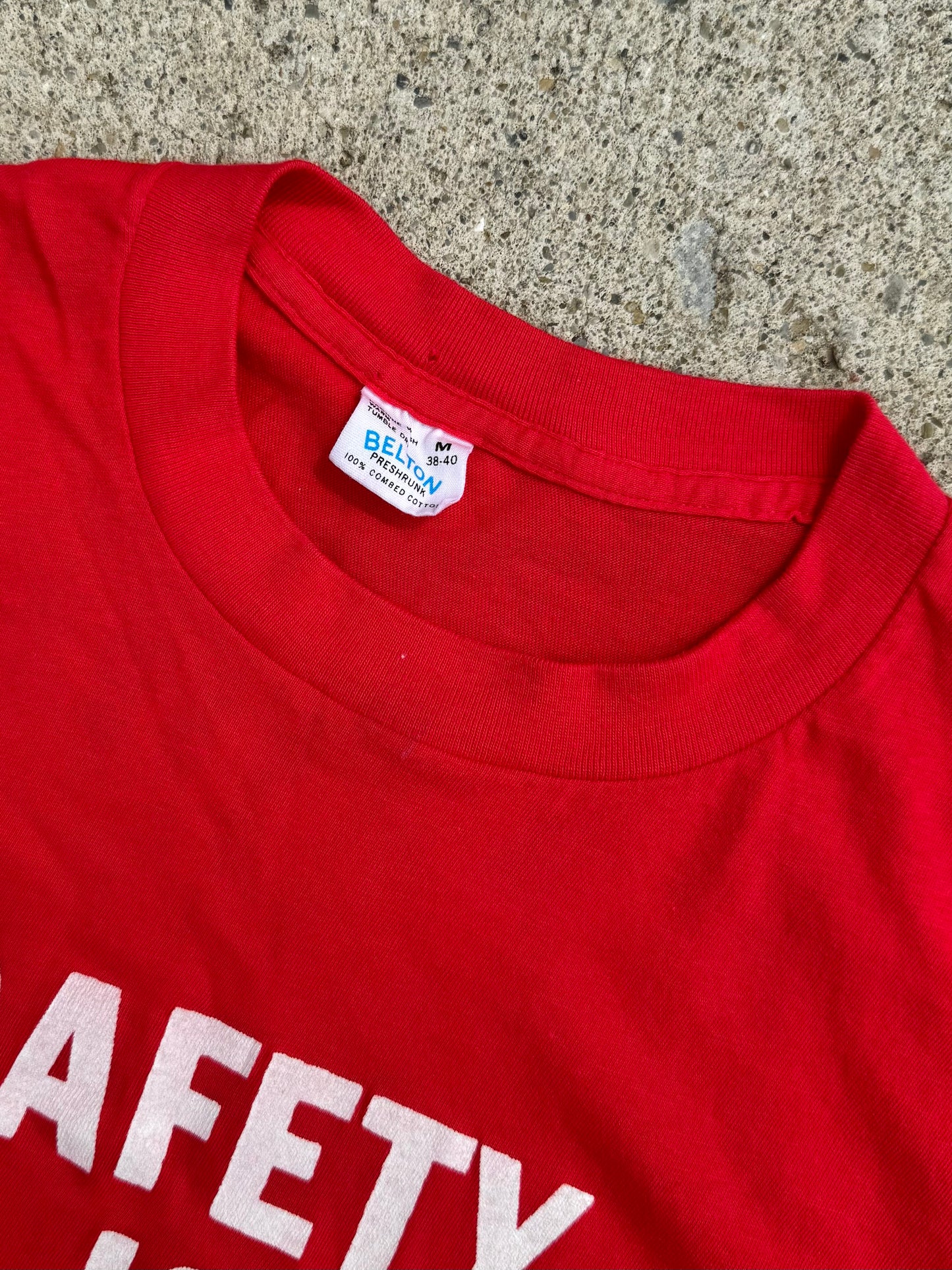 Vintage 1980s Firestone "Safety is a Habit" Red Graphic Tee | Medium