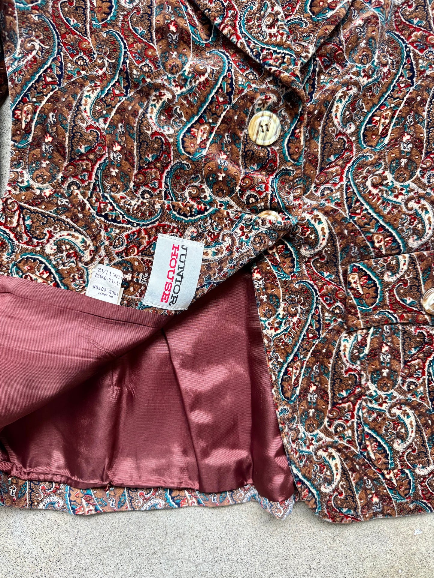Vintage 1970s Junior House Paisley Cotton Velvet Blazer | Small