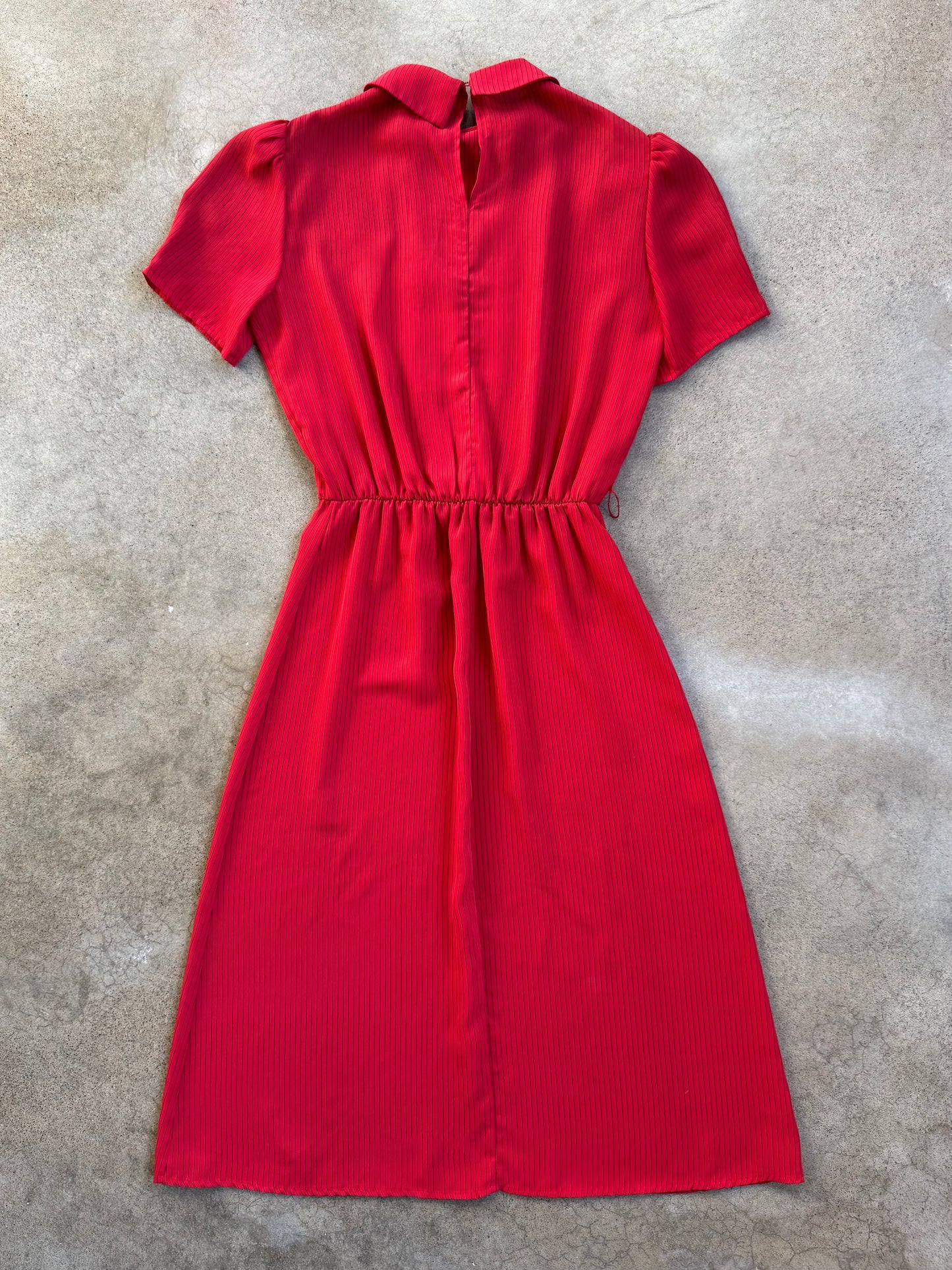 Vintage 1980s Sheer Red & Black Pinstripe Peter Pan Collar Dress | S/M