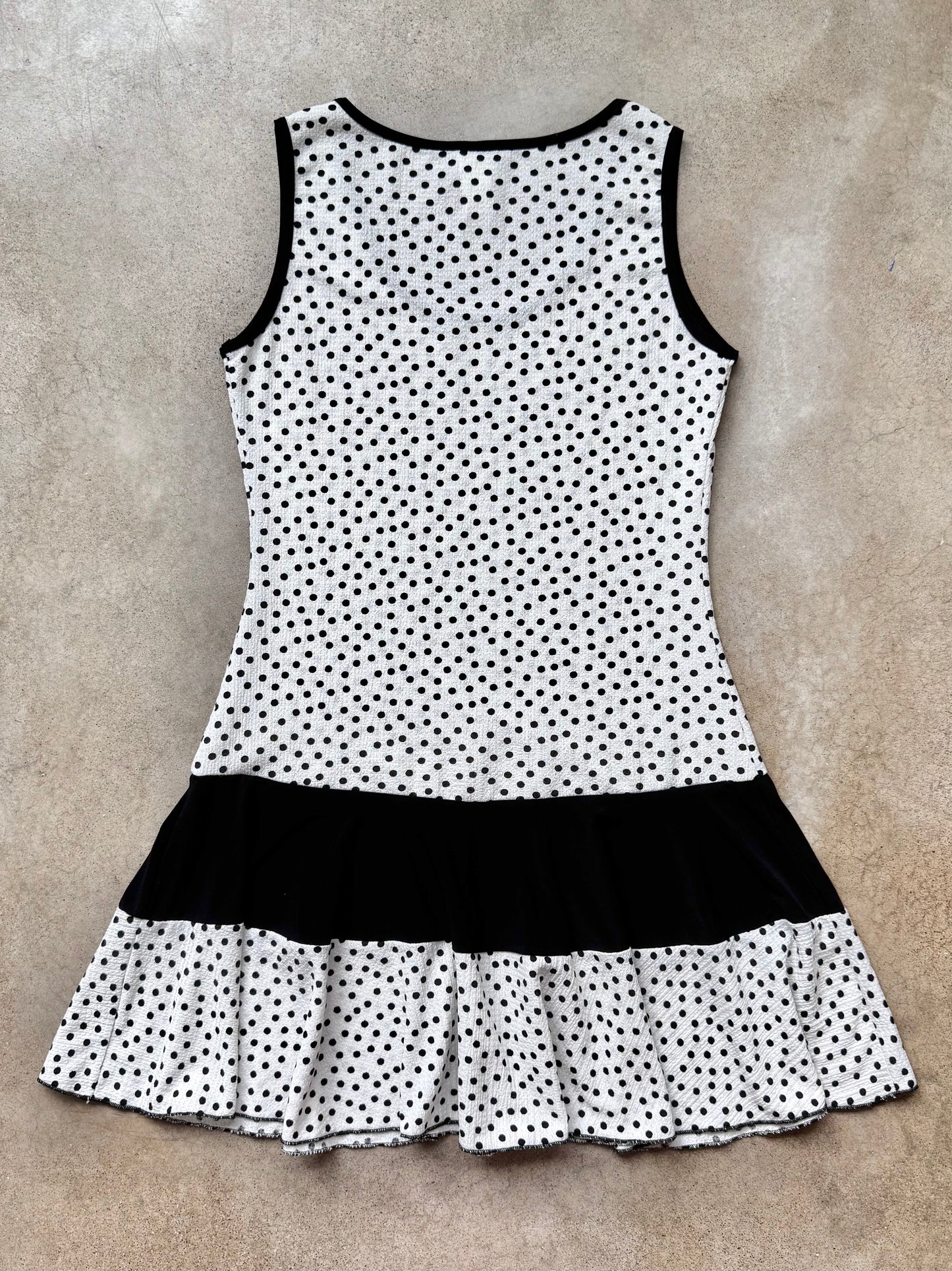 Vintage Gitane Black & White Polka Dot Drop Waist Dress | Small