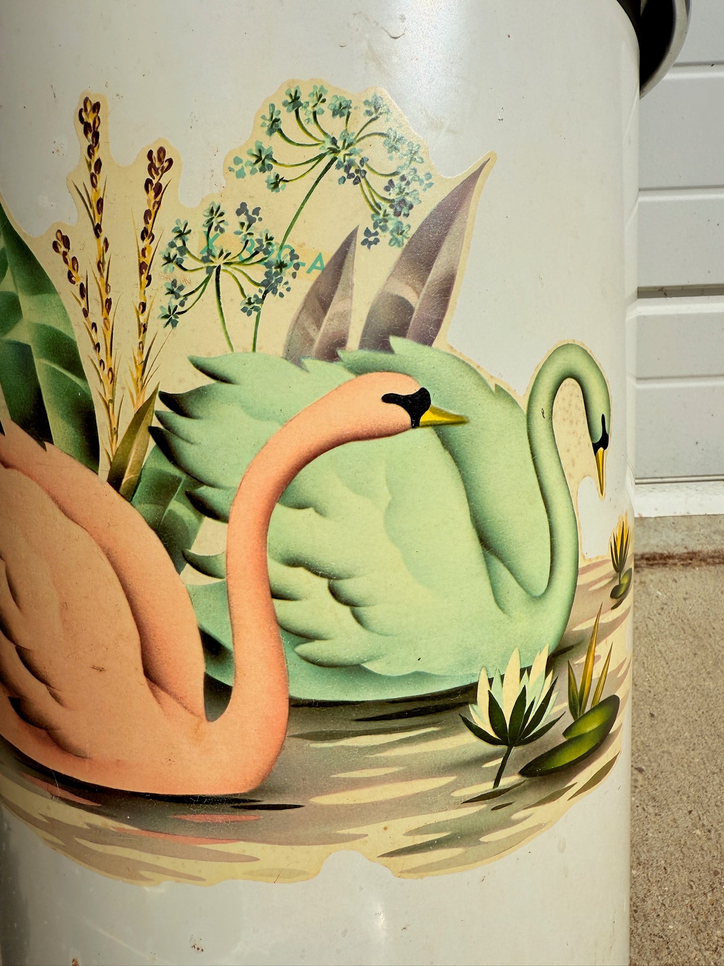 Vintage 1940s Beauty Can "Swan" Tin Trash Can