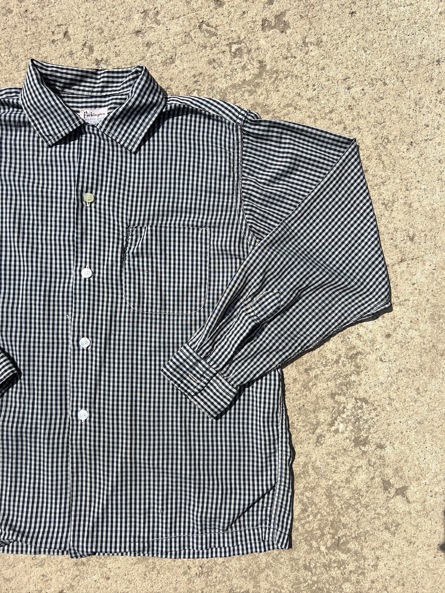 Vintage 1950s Parkington Black Gingham Button-Up Shirt | Medium