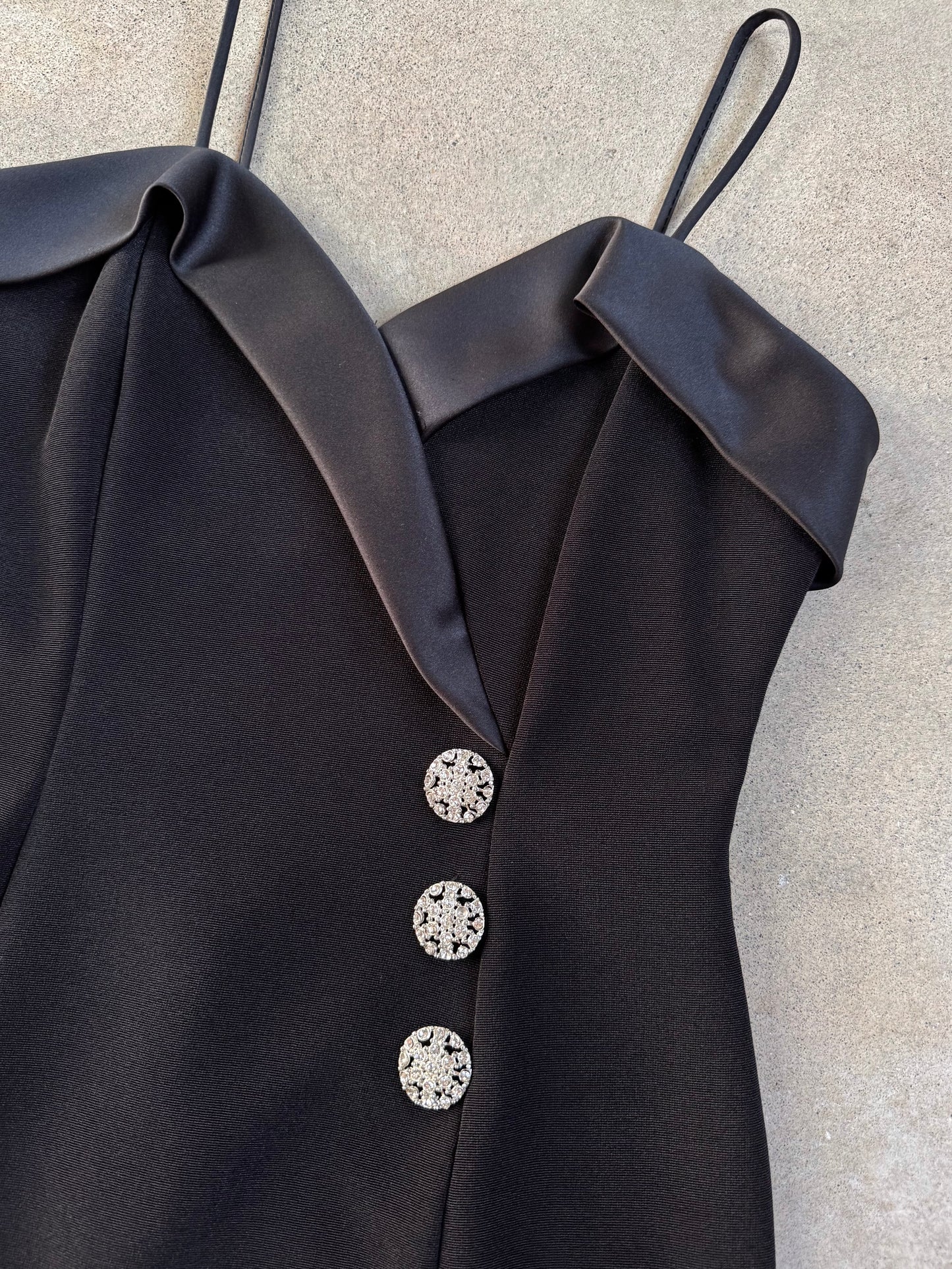 Vintage 1980s Maurices Black Formal Mini Dress | S/M