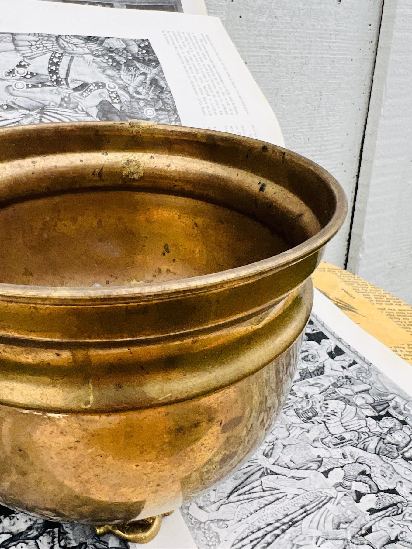 Vintage 1950s Solid Brass Pedestal Planter