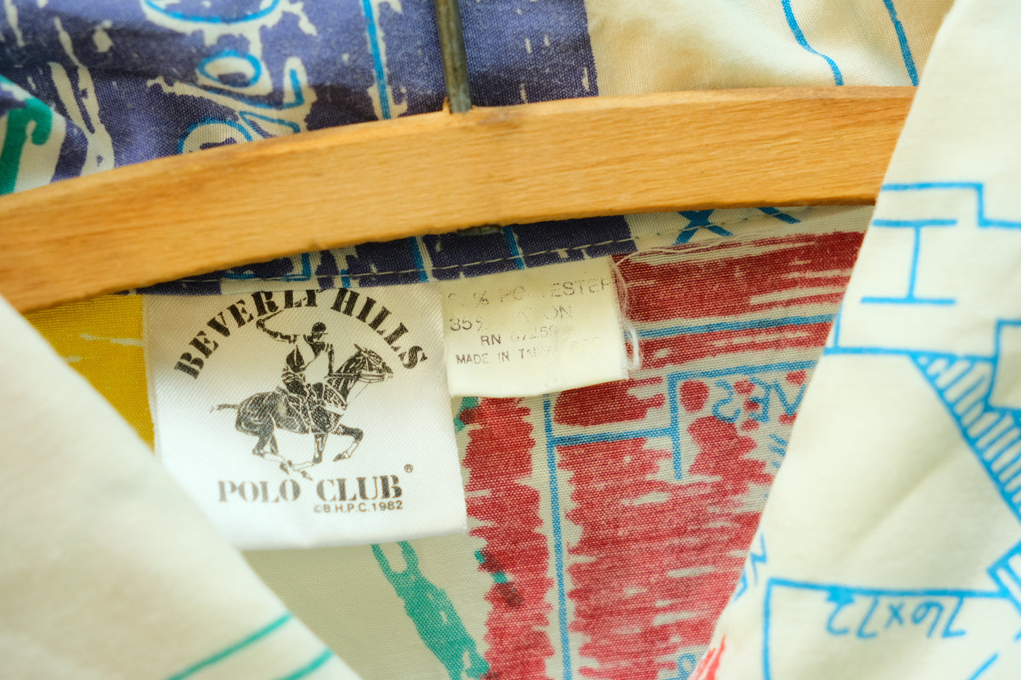 Vintage 1980s Beverly Hills Polo Club Retro Blueprint Collared Shirt | Medium