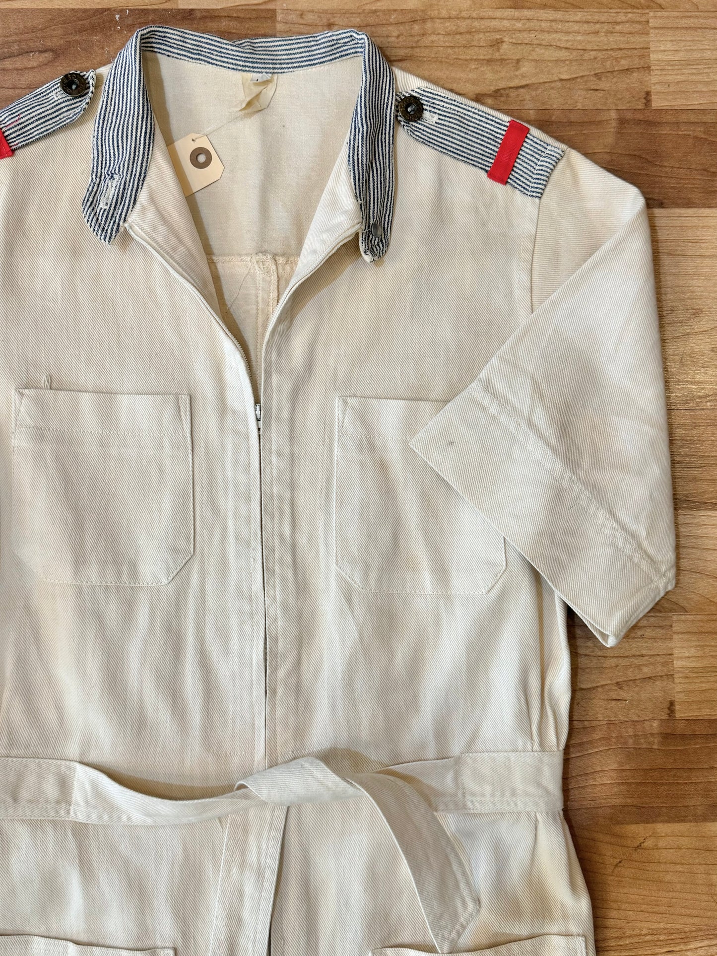 Vintage Tour De Force Ecru Denim Utility Jumpsuit | Medium