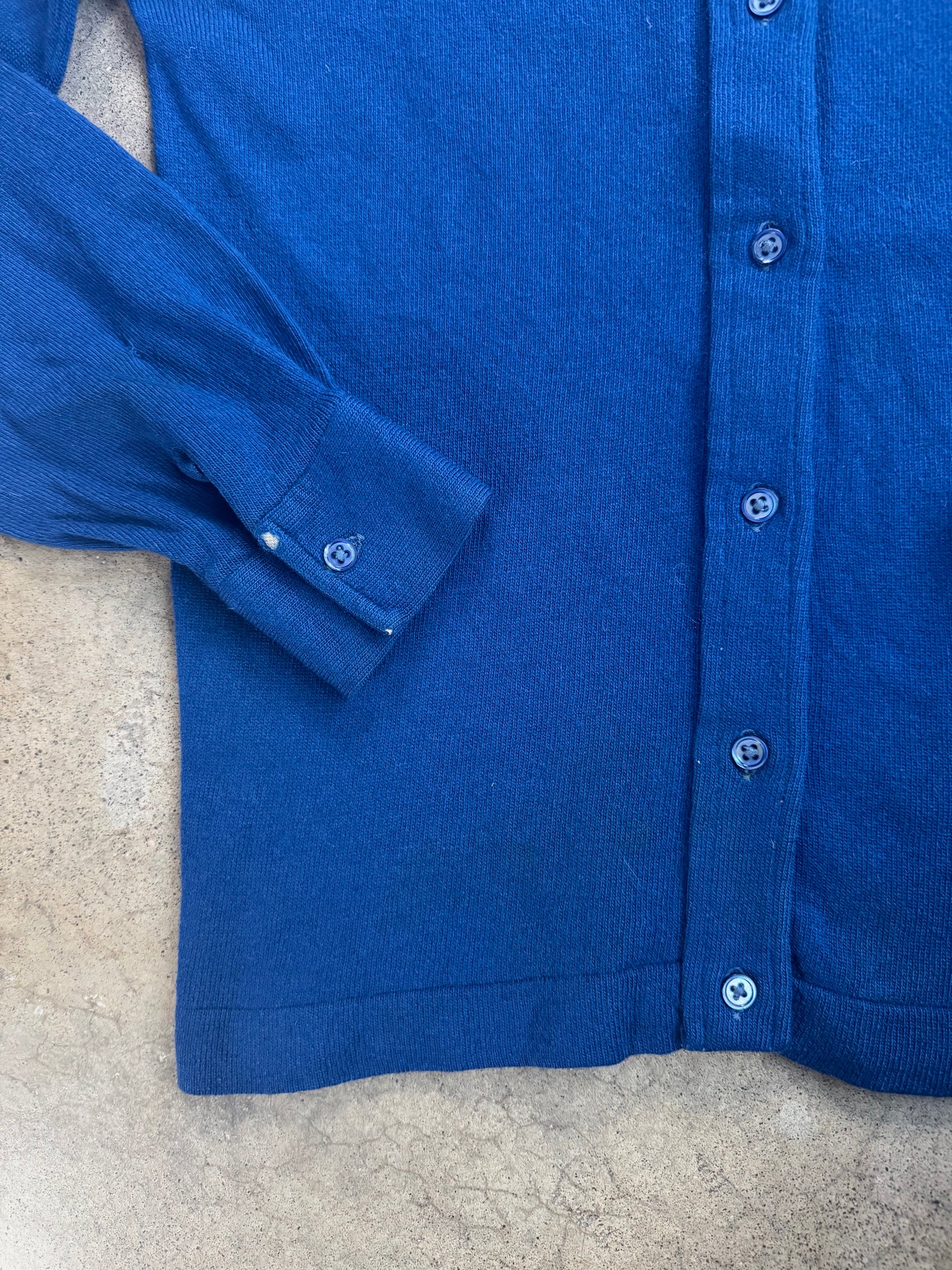 Vintage 1950s Pringle 100% Scottish Cashmere Blue Knit Button-Up Shirt | 36