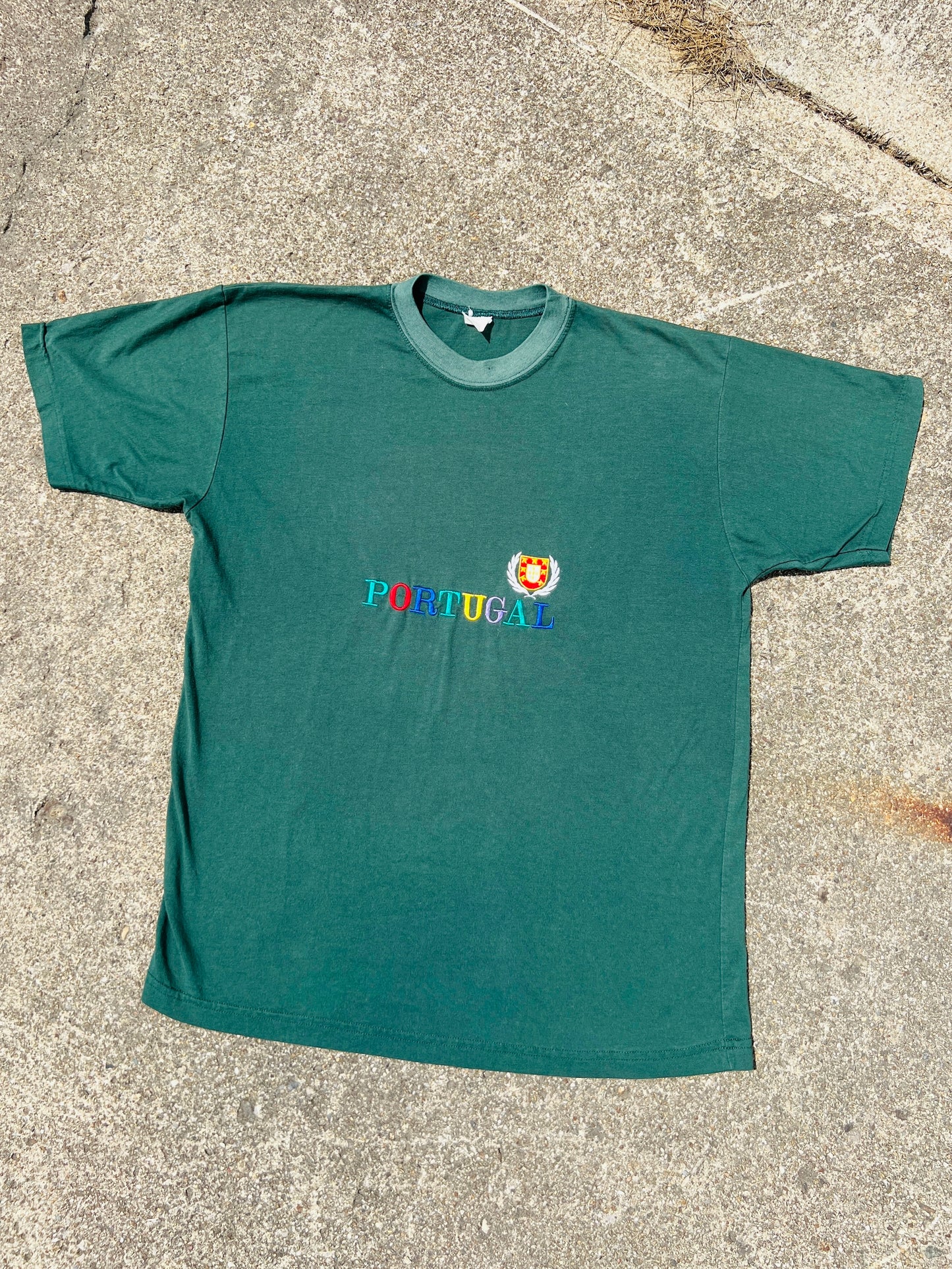 Vintage 1990s Portugal Embroidered Short Sleeve Tee | Large