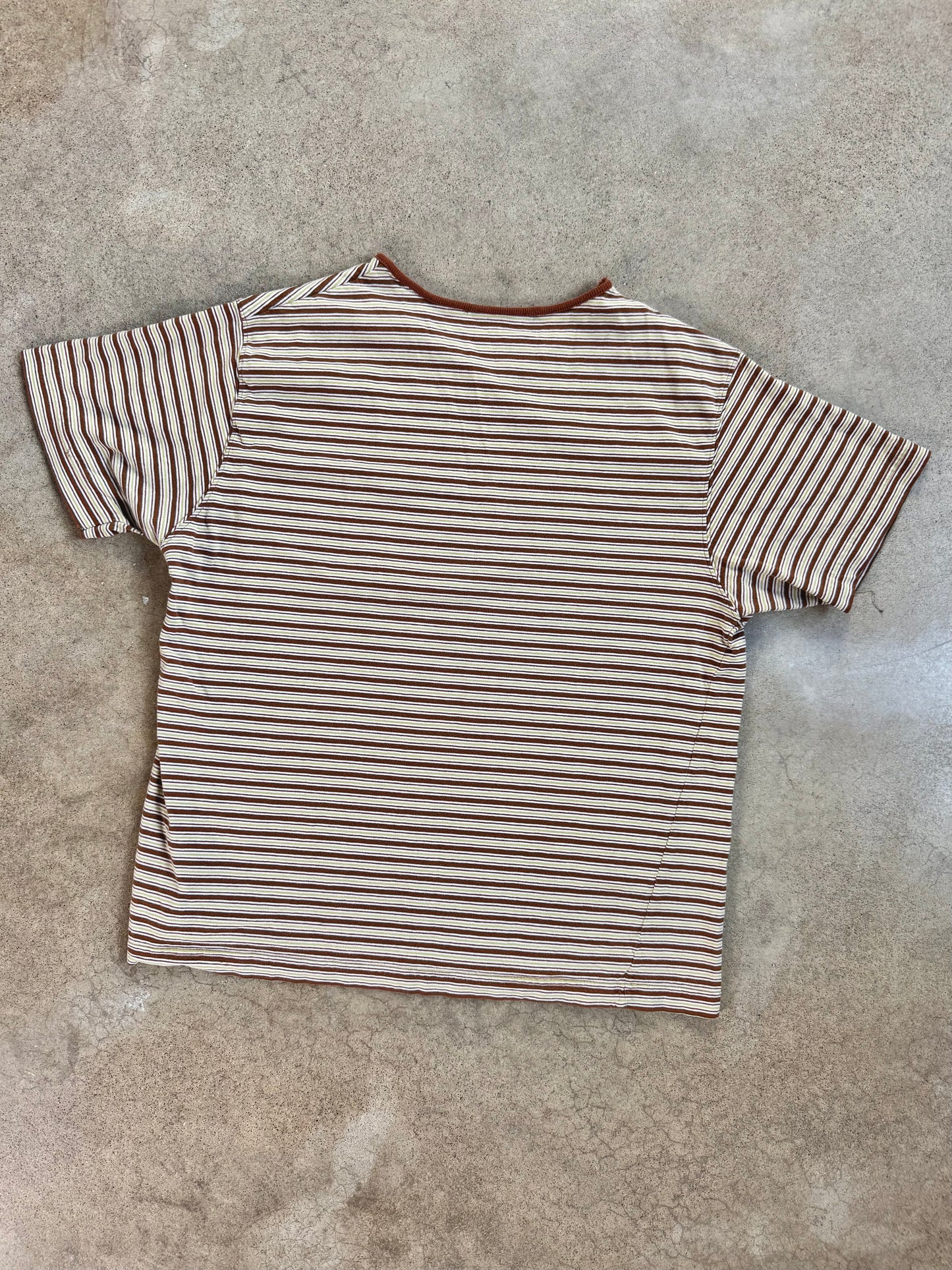 Vintage 1990s Brown-Tone Striped Crewneck Short Sleeve Tee | Large