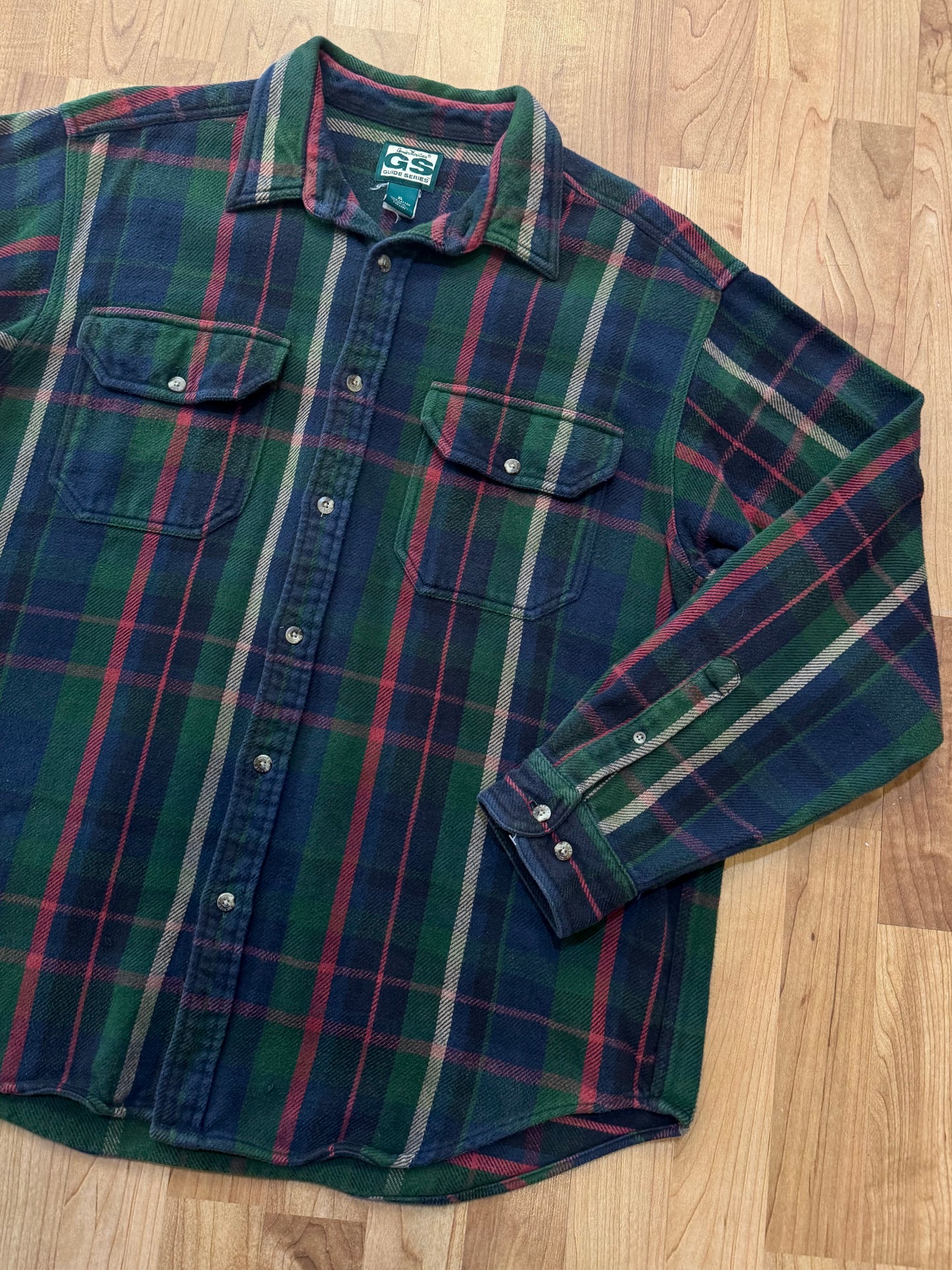 Vintage 1990s Guide Series Dark Plaid Cotton Flannel Shirt Jacket | XL
