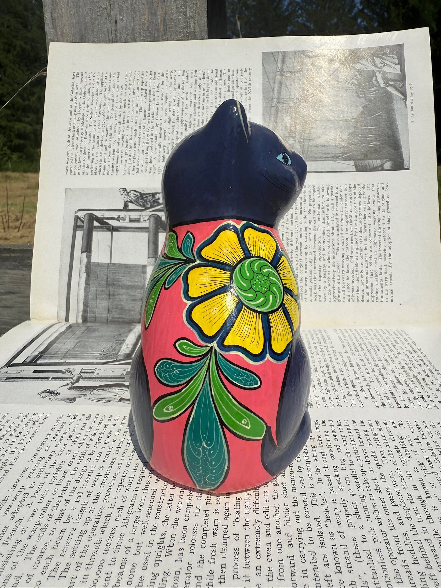 Vintage 1970s Terracotta Hand-Painted Cat Statue