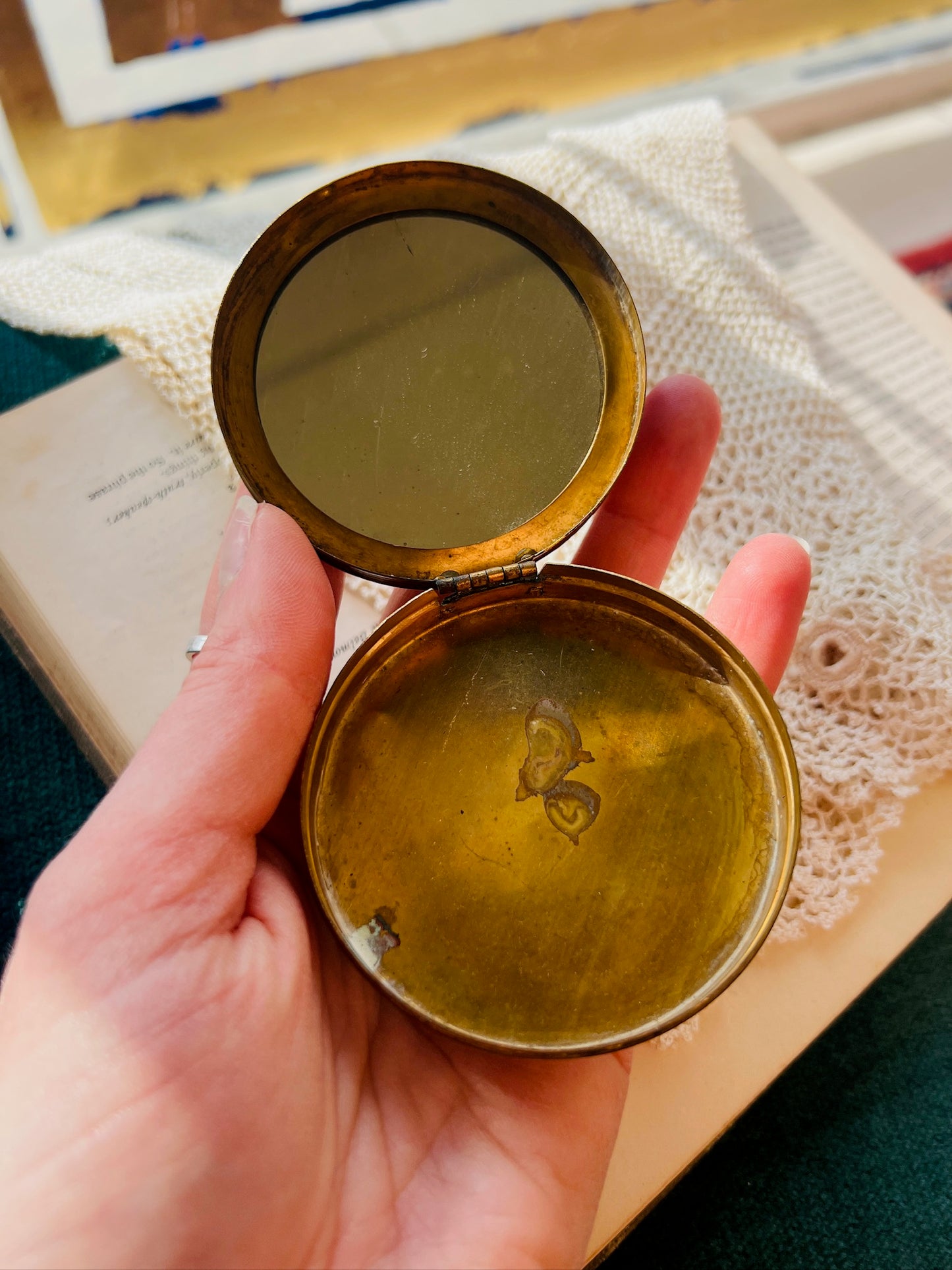 Vintage 1930s Deere Gilded Brass Makeup Compact