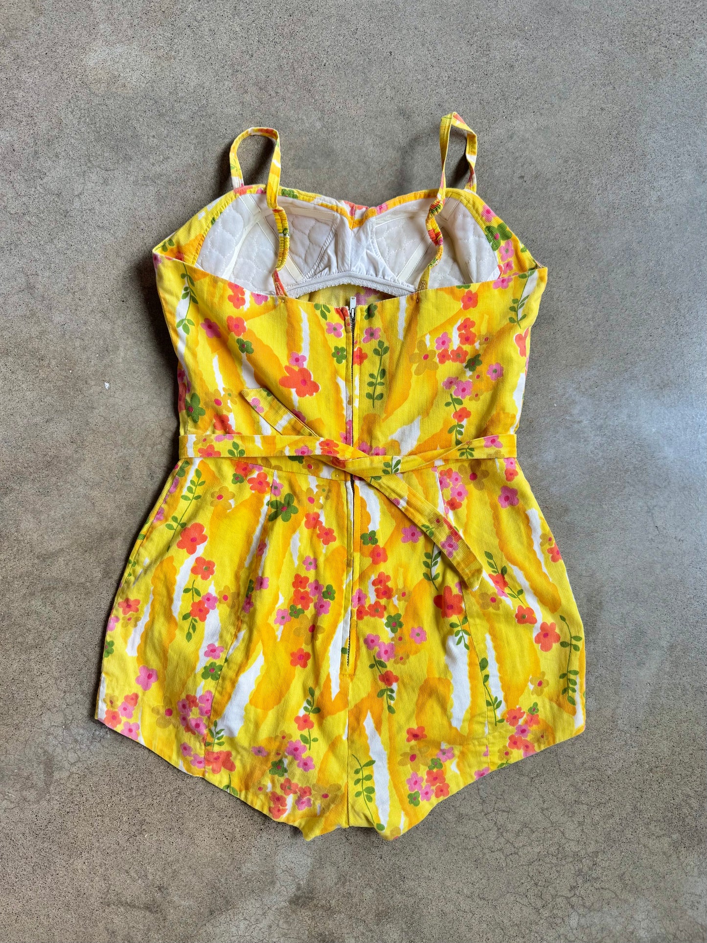 Vintage 1950s Yellow Floral One Piece Playsuit | Small