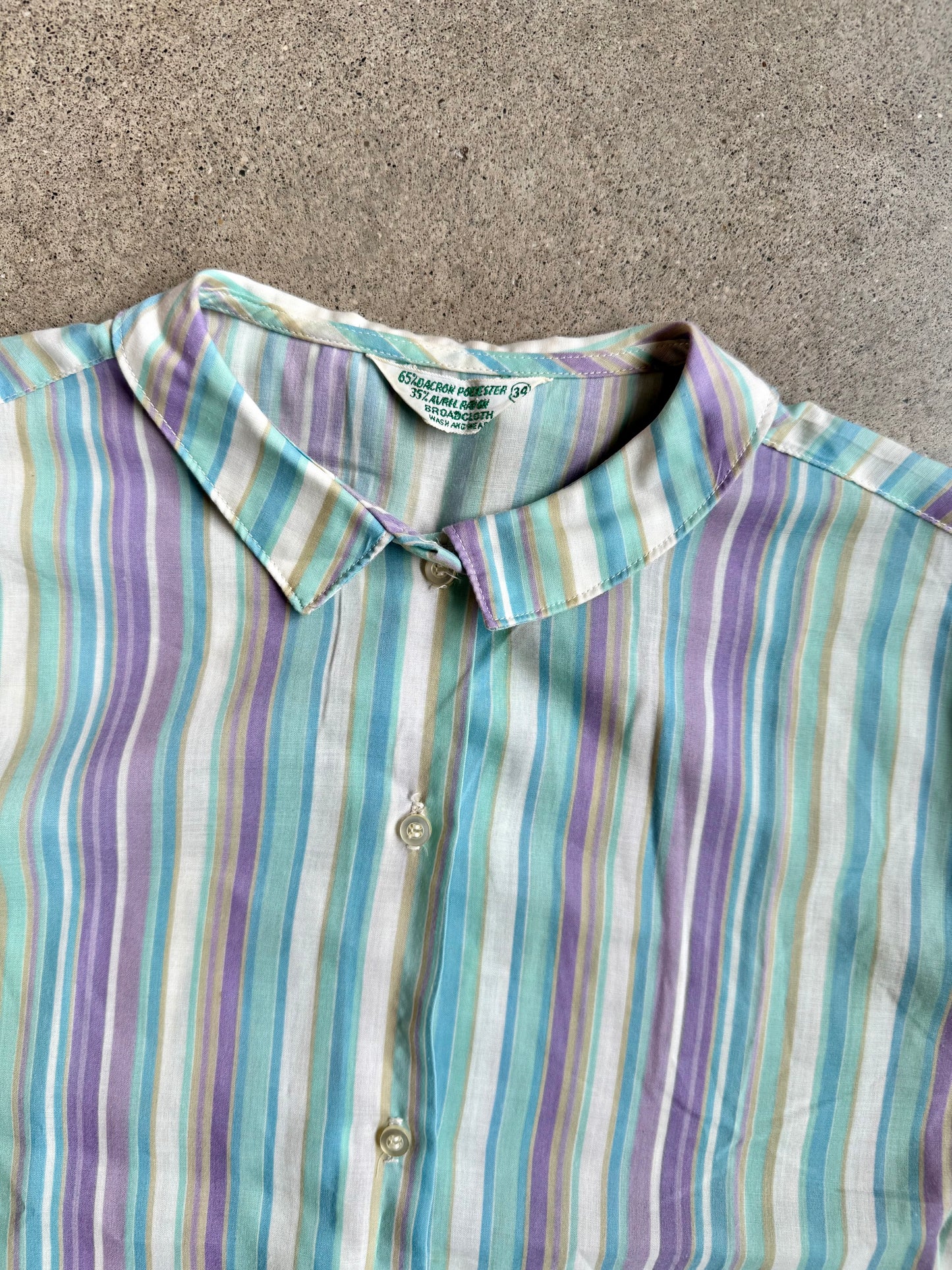 Vintage 1950s Broadcloth Cool-Tone Striped Short Sleeve Shirt | 34