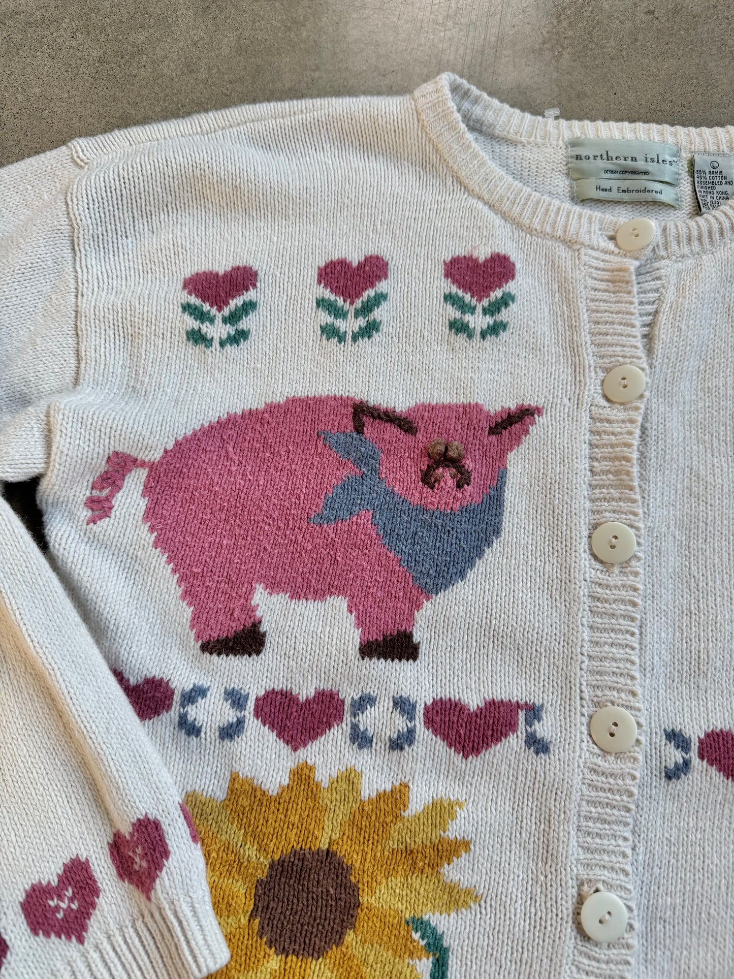 Vintage 1990s Northern Isles Hand-Embroidered Farm Animal Cardigan | Large