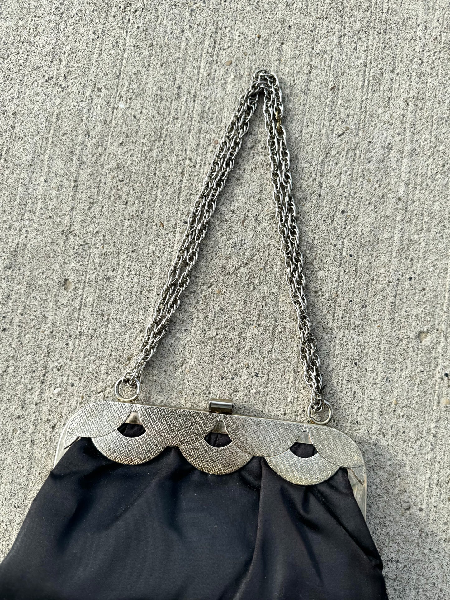 Vintage 1940s Henry Levine Black Satin Chain Strap Purse