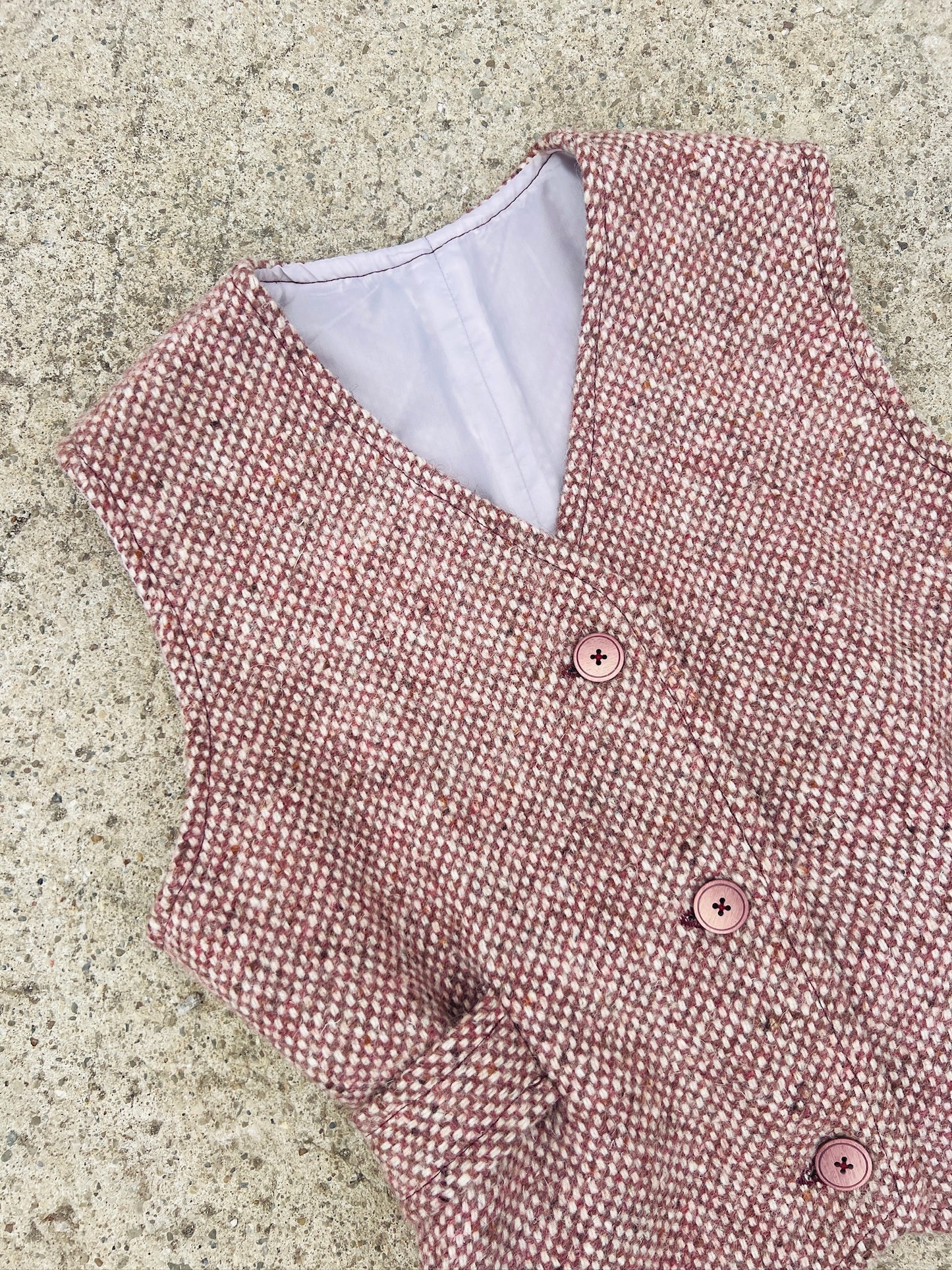 Vintage 1970s Purple/Brown Tweed Belted Vest | Small