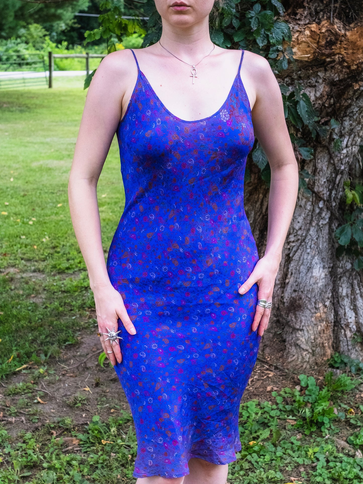 Vintage Purple Floral Paisley Slip Dress | Small