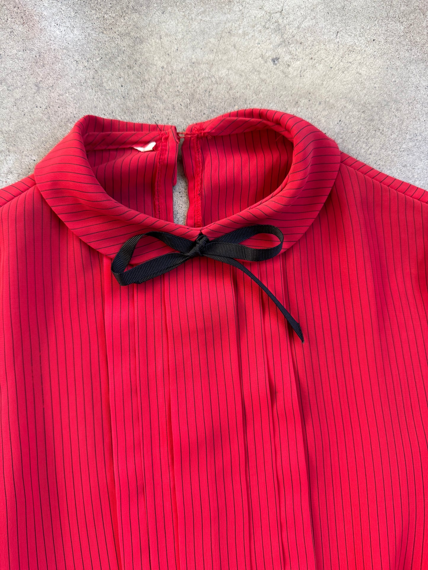 Vintage 1980s Sheer Red & Black Pinstripe Peter Pan Collar Dress | S/M