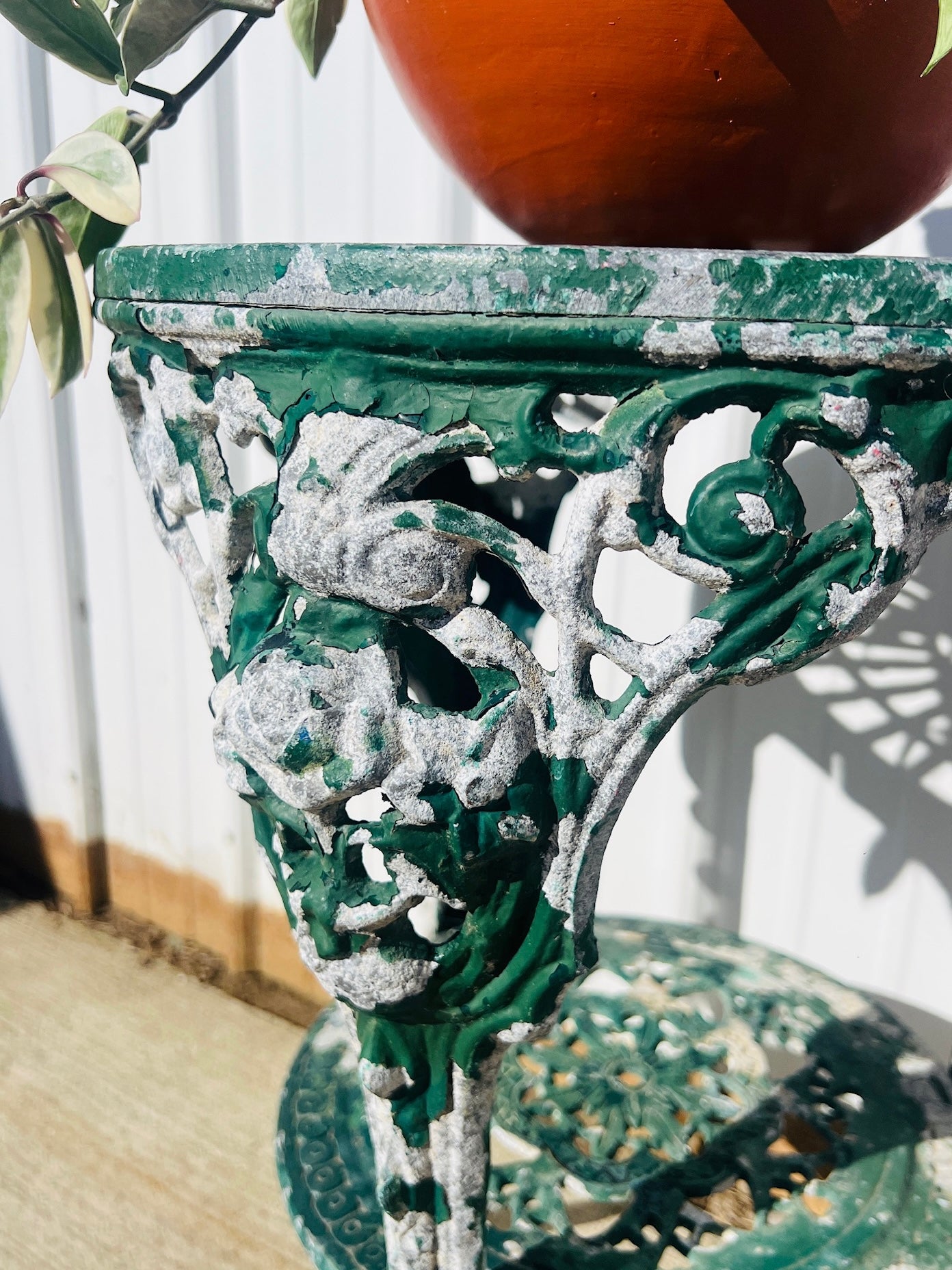 Vintage 1940s Metal Green Chip Paint British Pub Table
