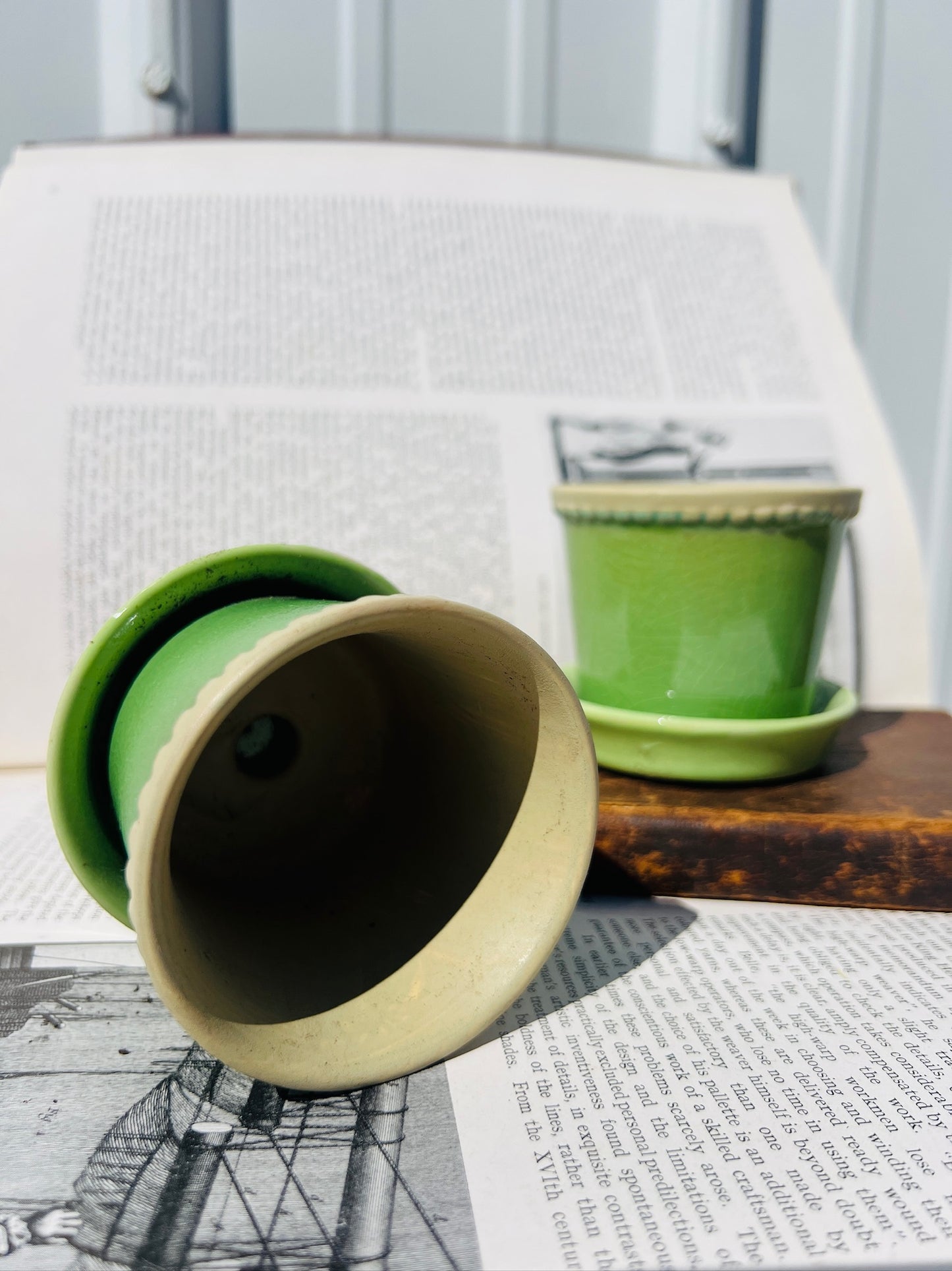 Vintage 1980s Ceramic Green Mini Planters | Set of 2
