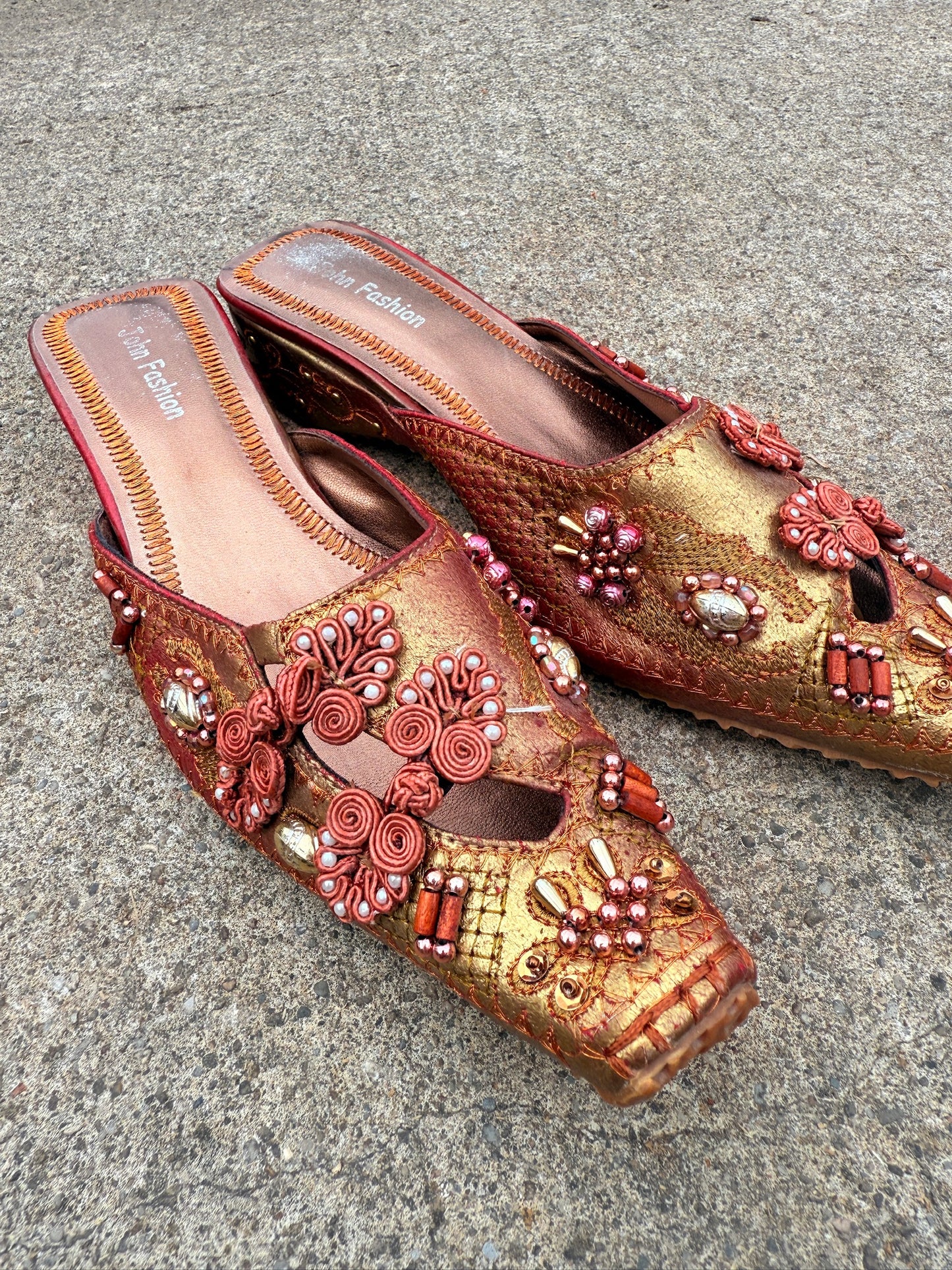 Vintage 1990s John Fashion Whimsical Embellished Heeled Shoes | Women’s 7