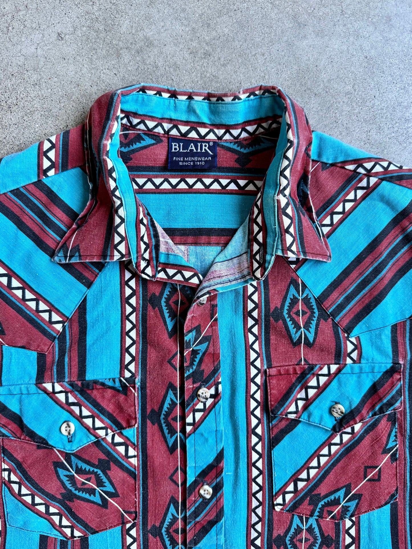 Vintage 1980s Blair Southwestern Pattern Button-Up Shirt | L/XL