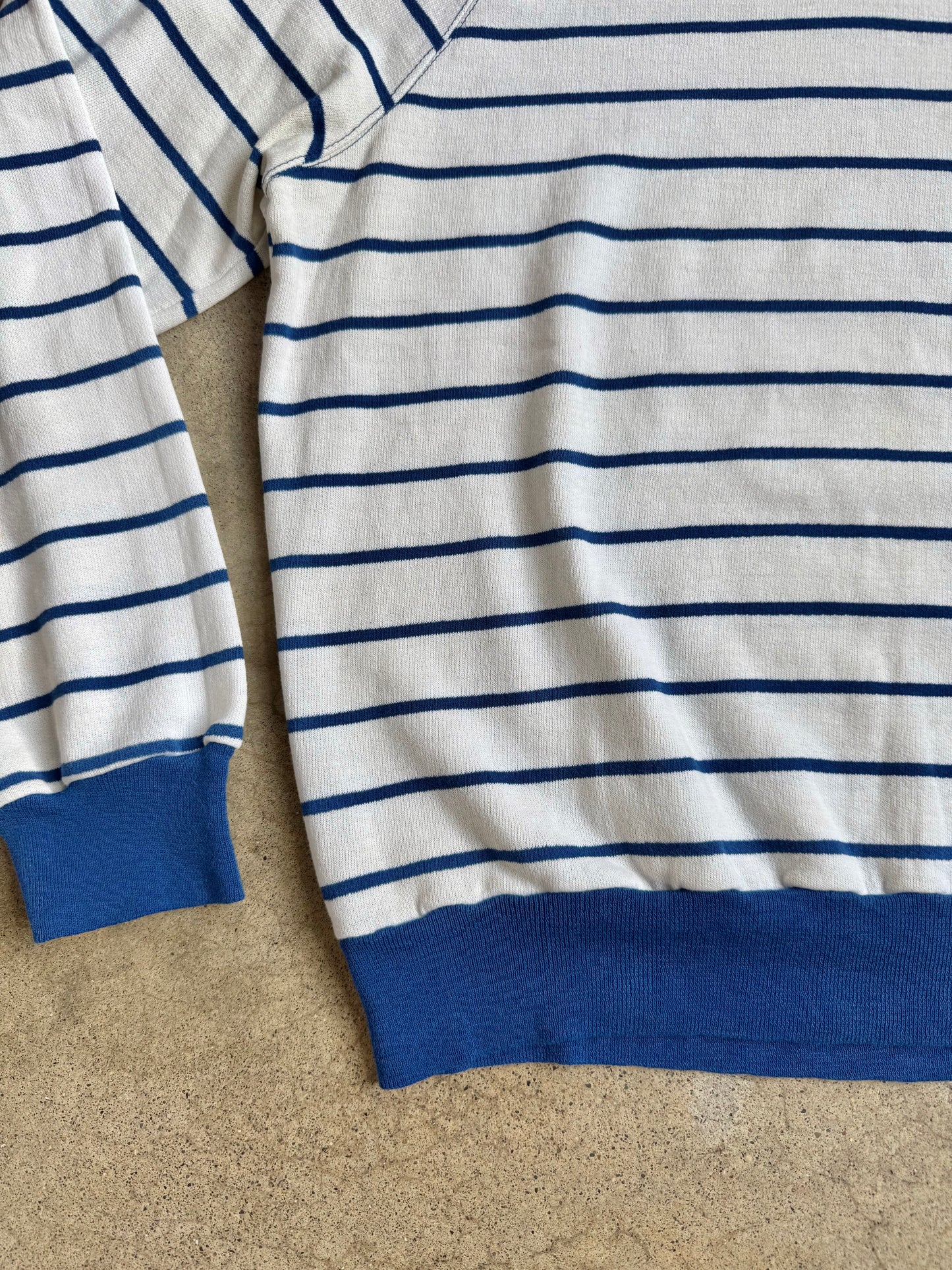Vintage 1970s Blue & White Striped Crewneck Sweatshirt | M/L