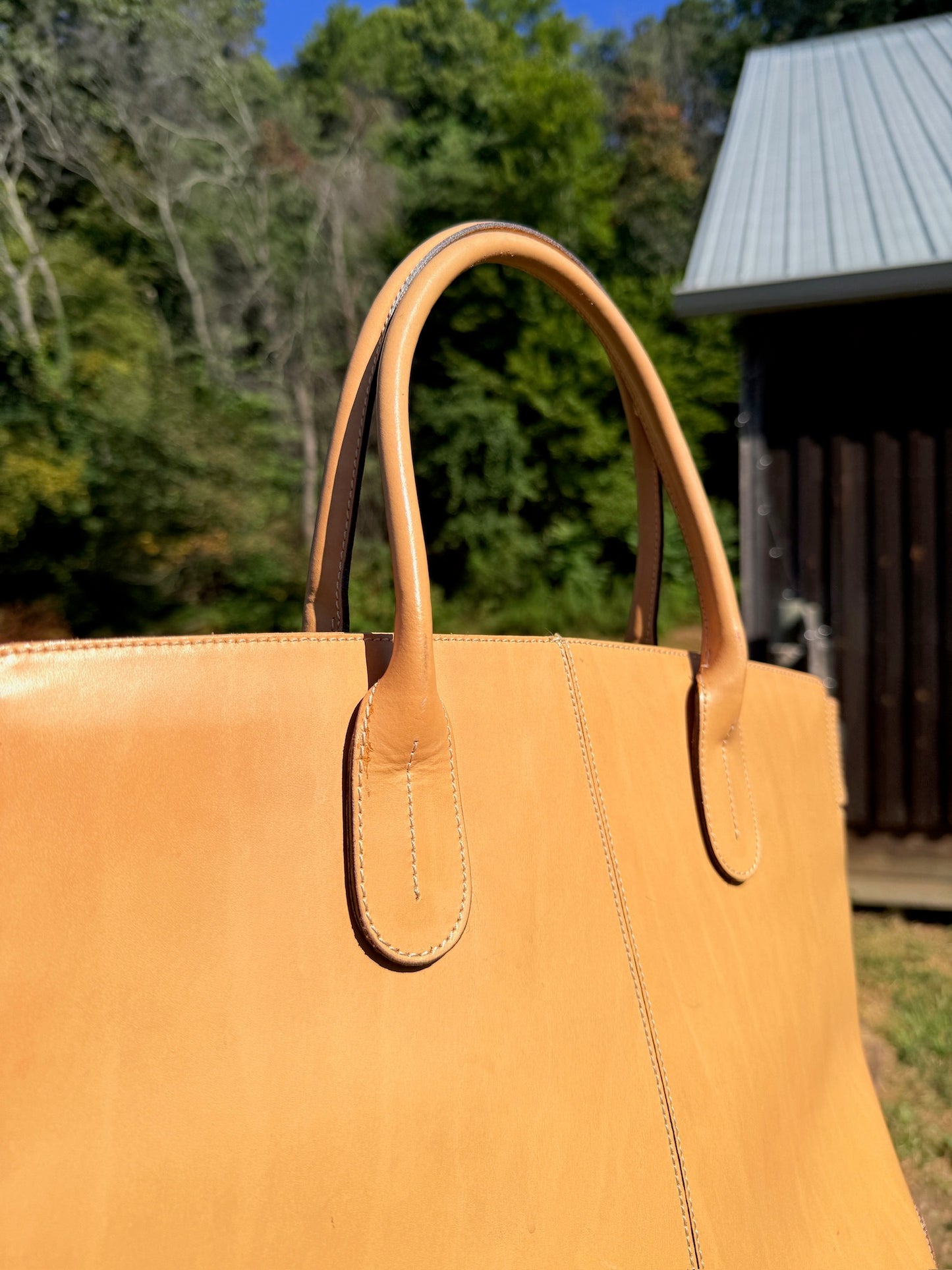 Vintage 1990s Saks Fifth Ave Tan Leather Top Handle Bag