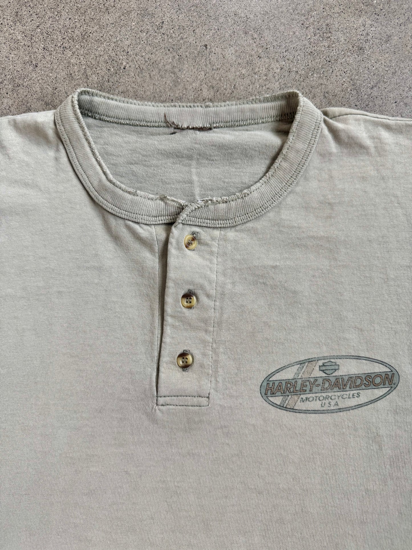 Vintage 1980s Monadnock Harley Davidson Short Sleeve Henley Tee | Large