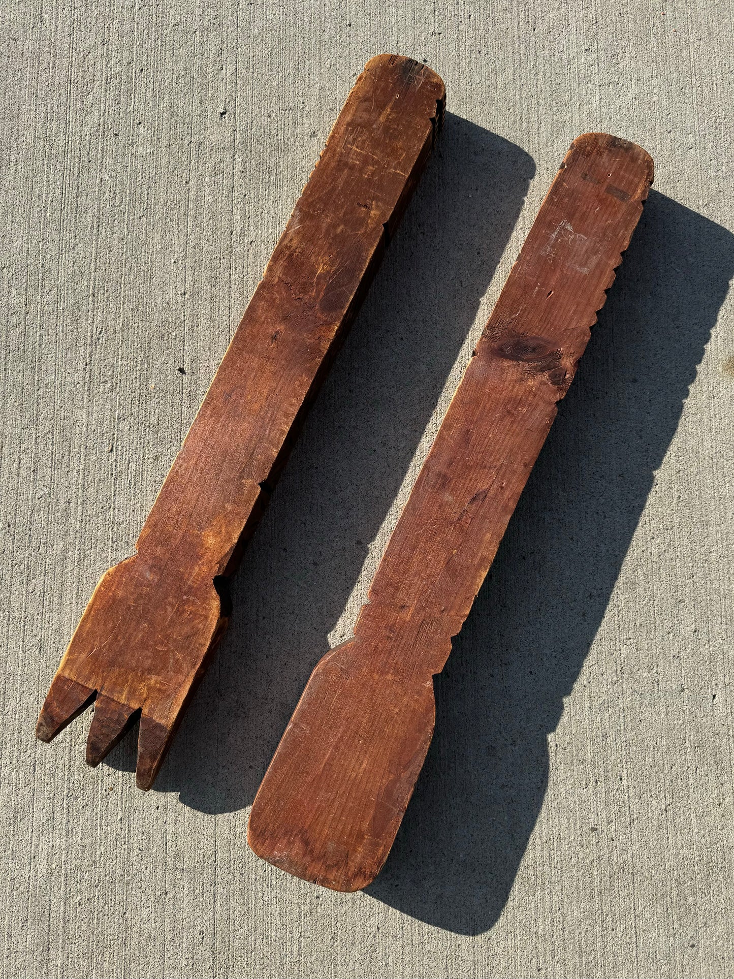 Vintage Wood Carved Fork & Spoon Decor