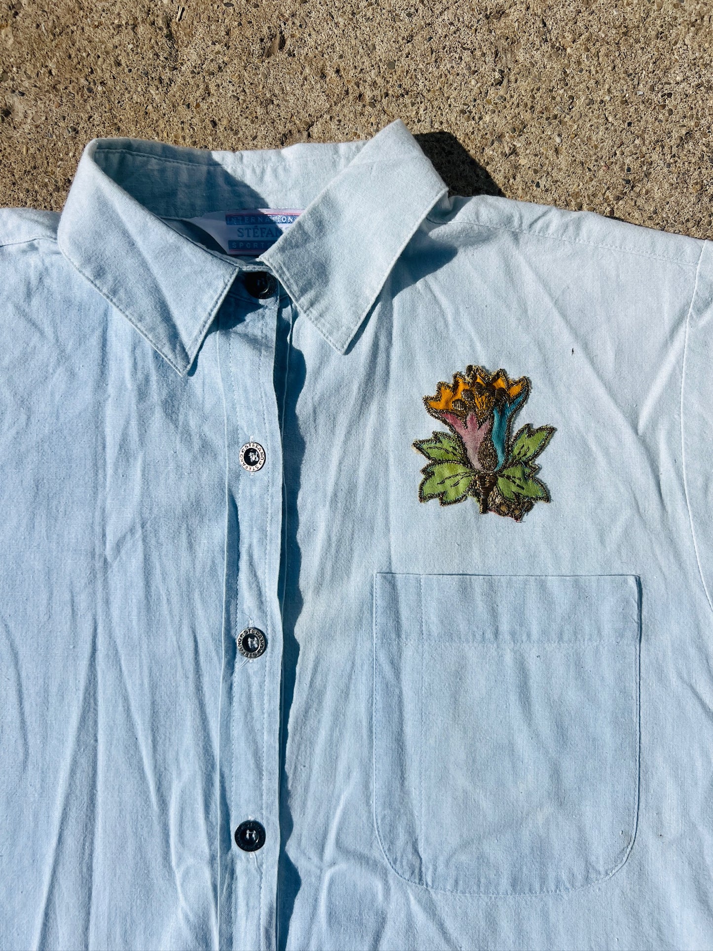 Vintage Stefano Embroidered Button-Up Short Sleeve Shirt | Large