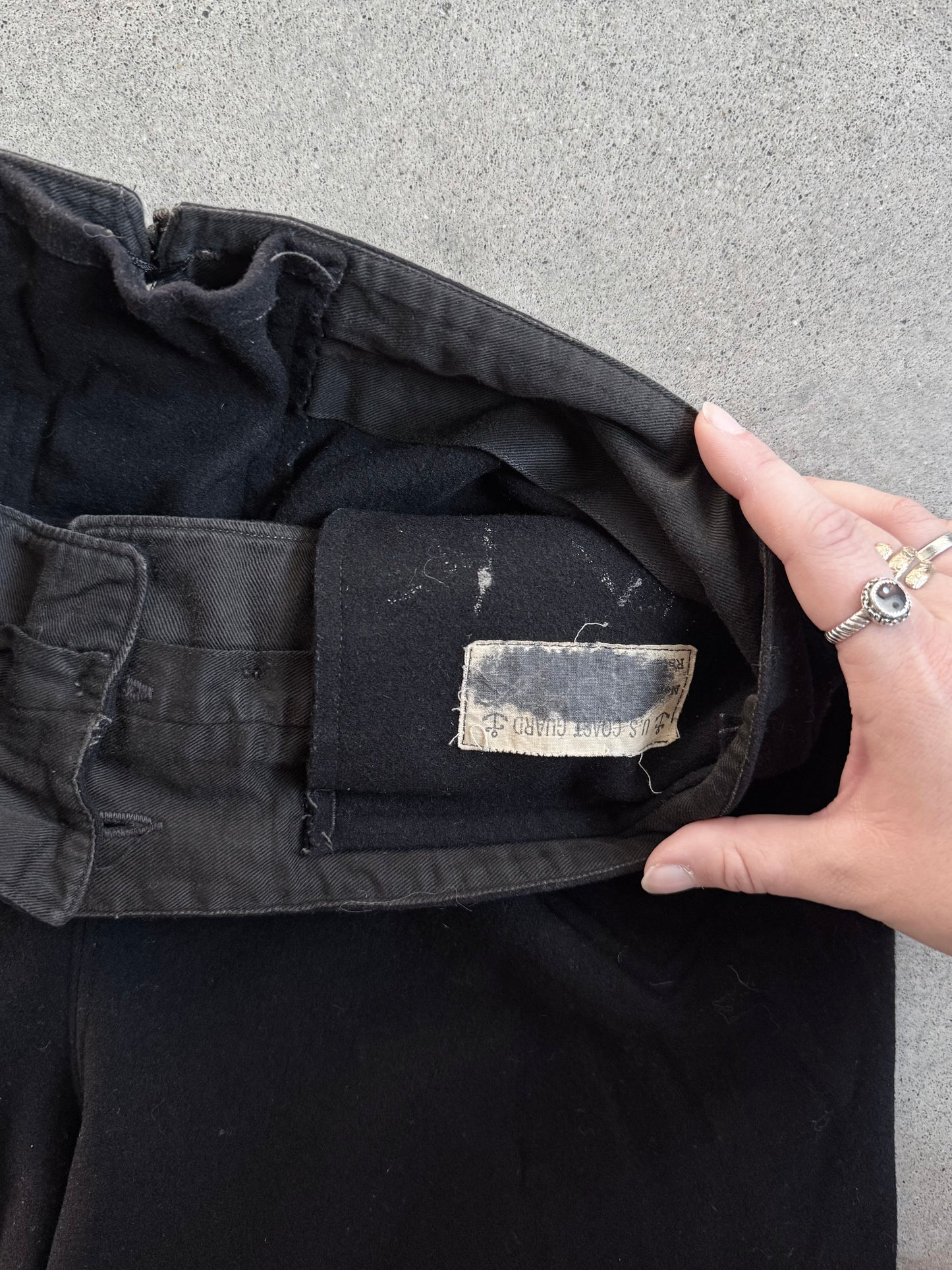 Vintage 1950s Military Issue Coast Guard Black Wool Sailor Pants | Large