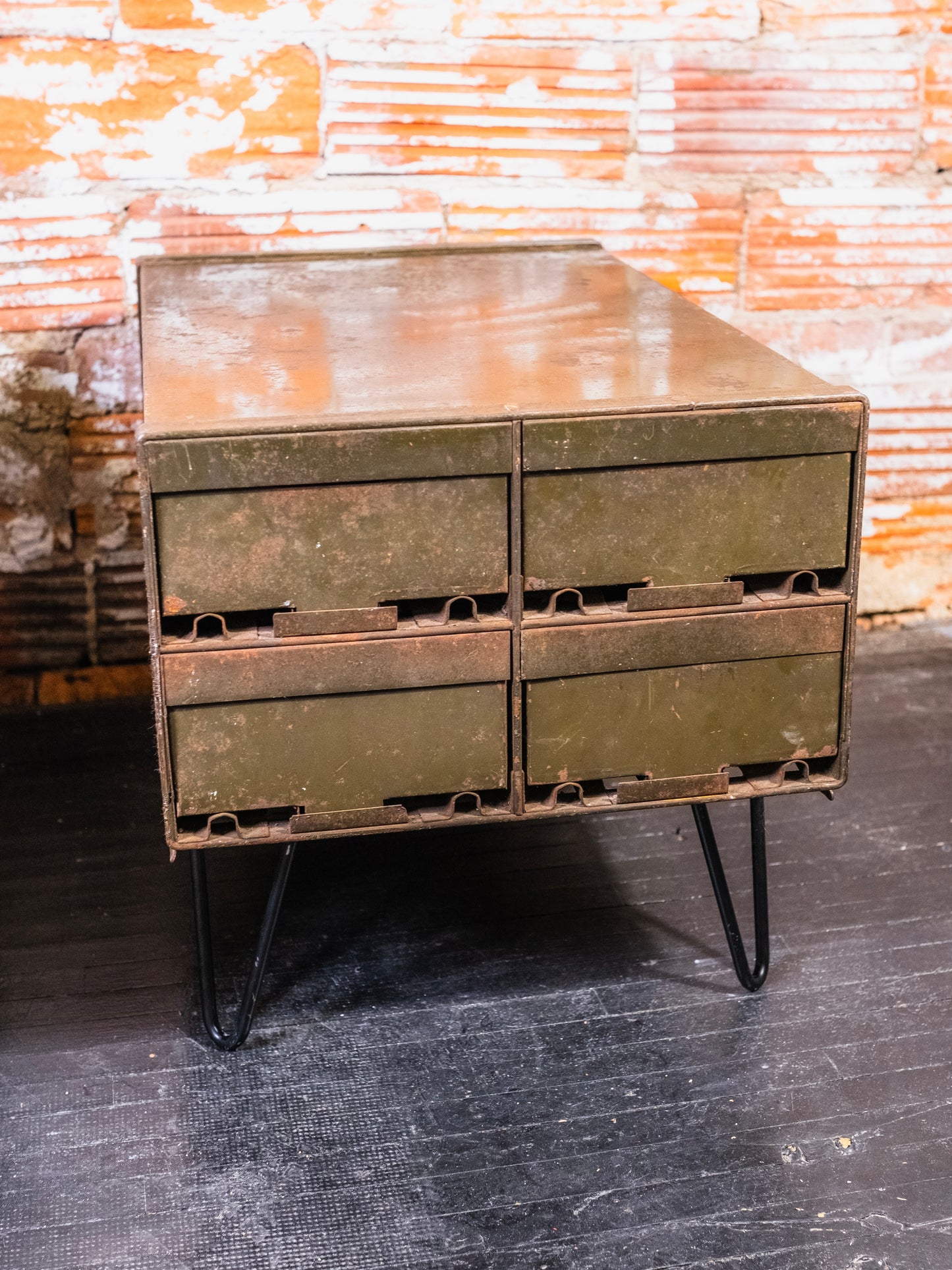 Vintage Metal Military File Cabinet Side Tables | Set of 2