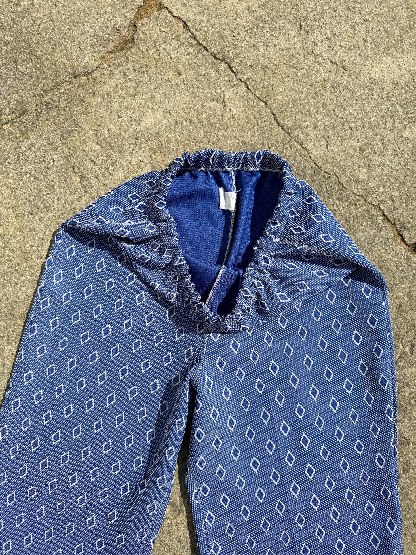 Vintage Diamond Pattern Polyester Pants | S-M